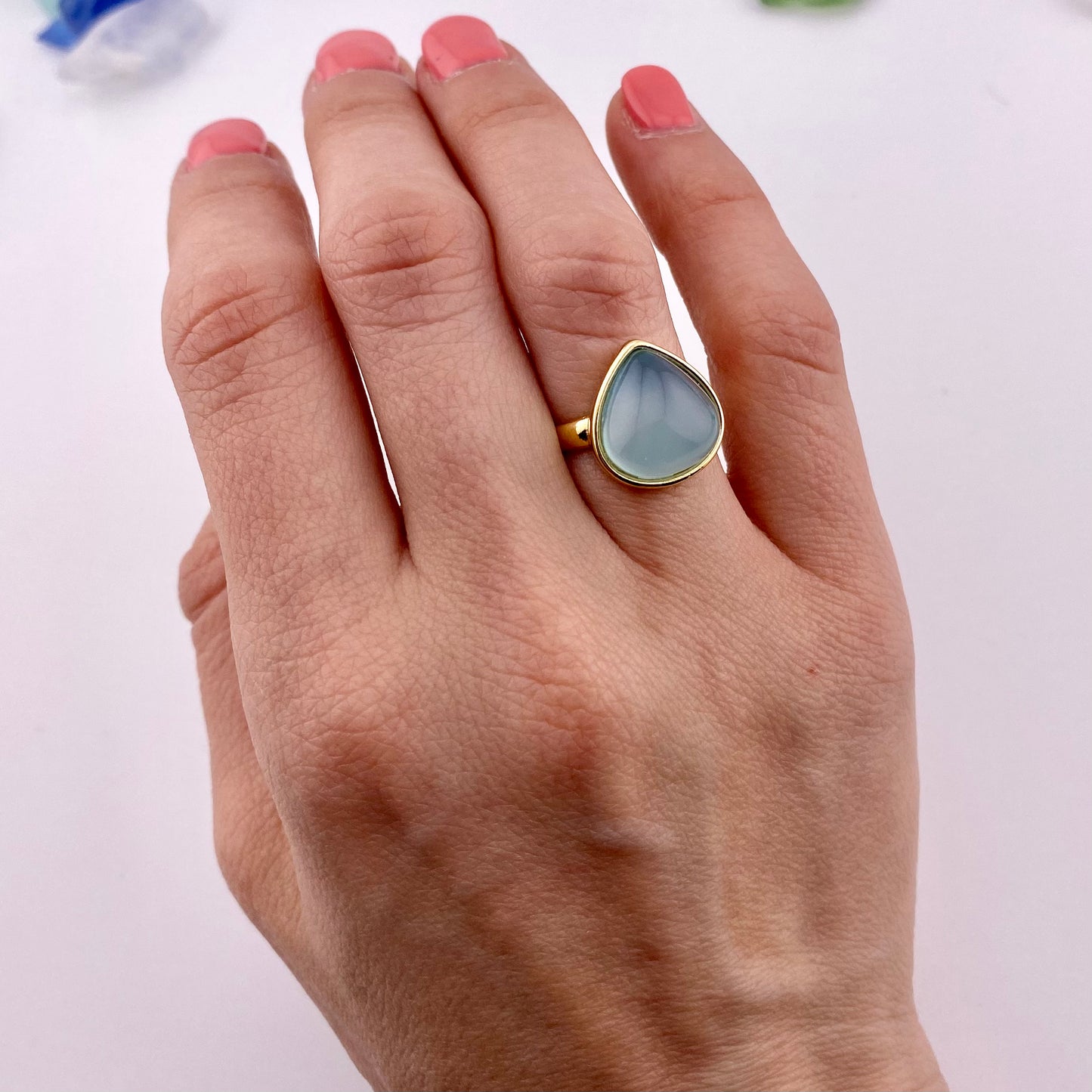 Sky Blue Agate Drop Ring