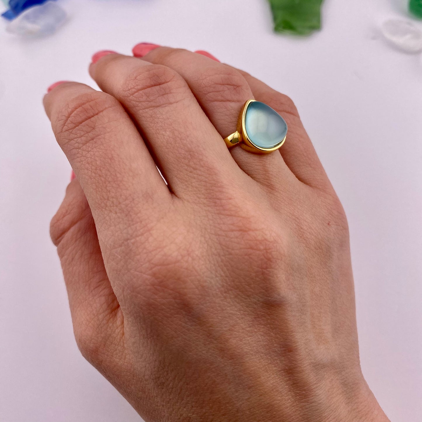 Sky Blue Agate Drop Ring