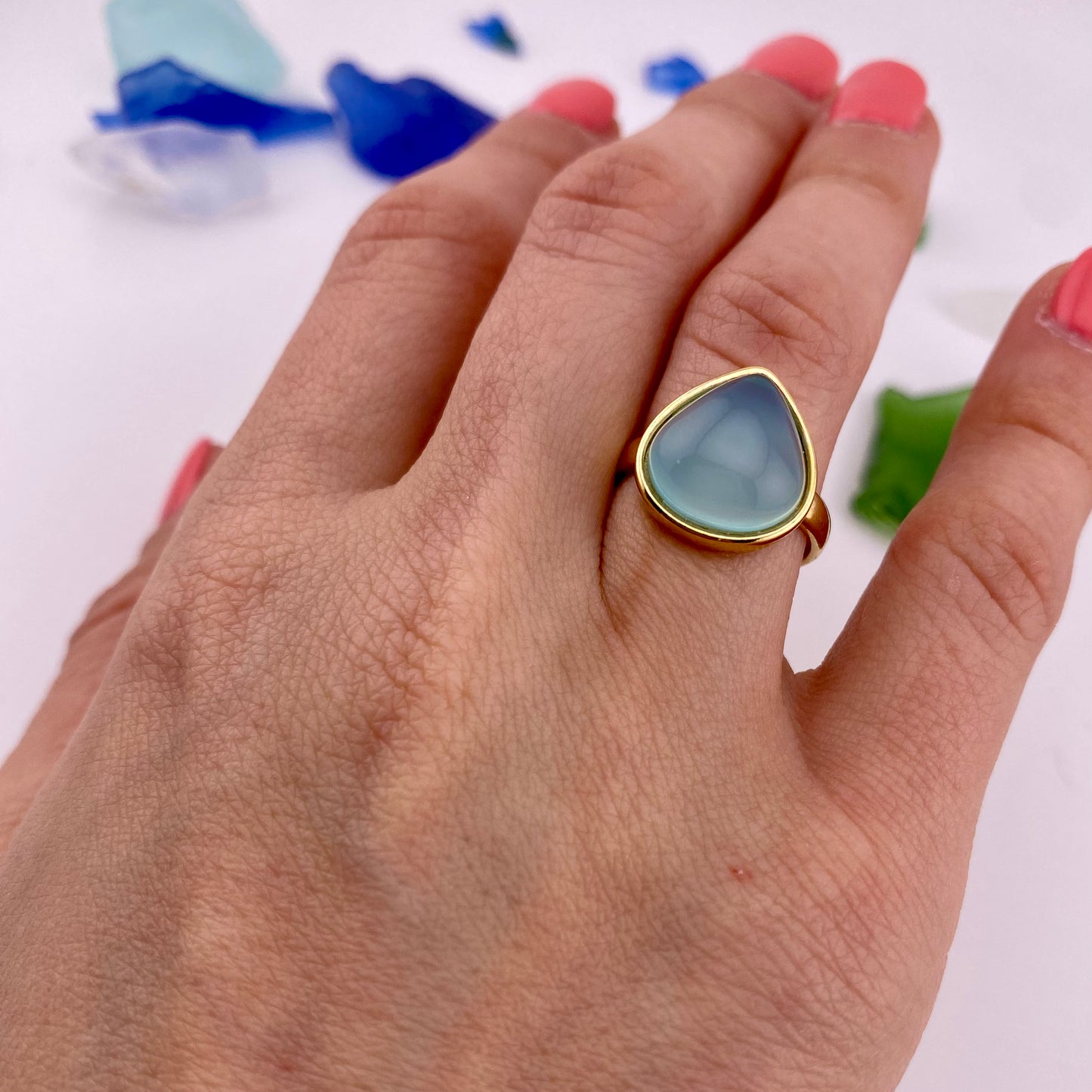 Sky Blue Agate Drop Ring