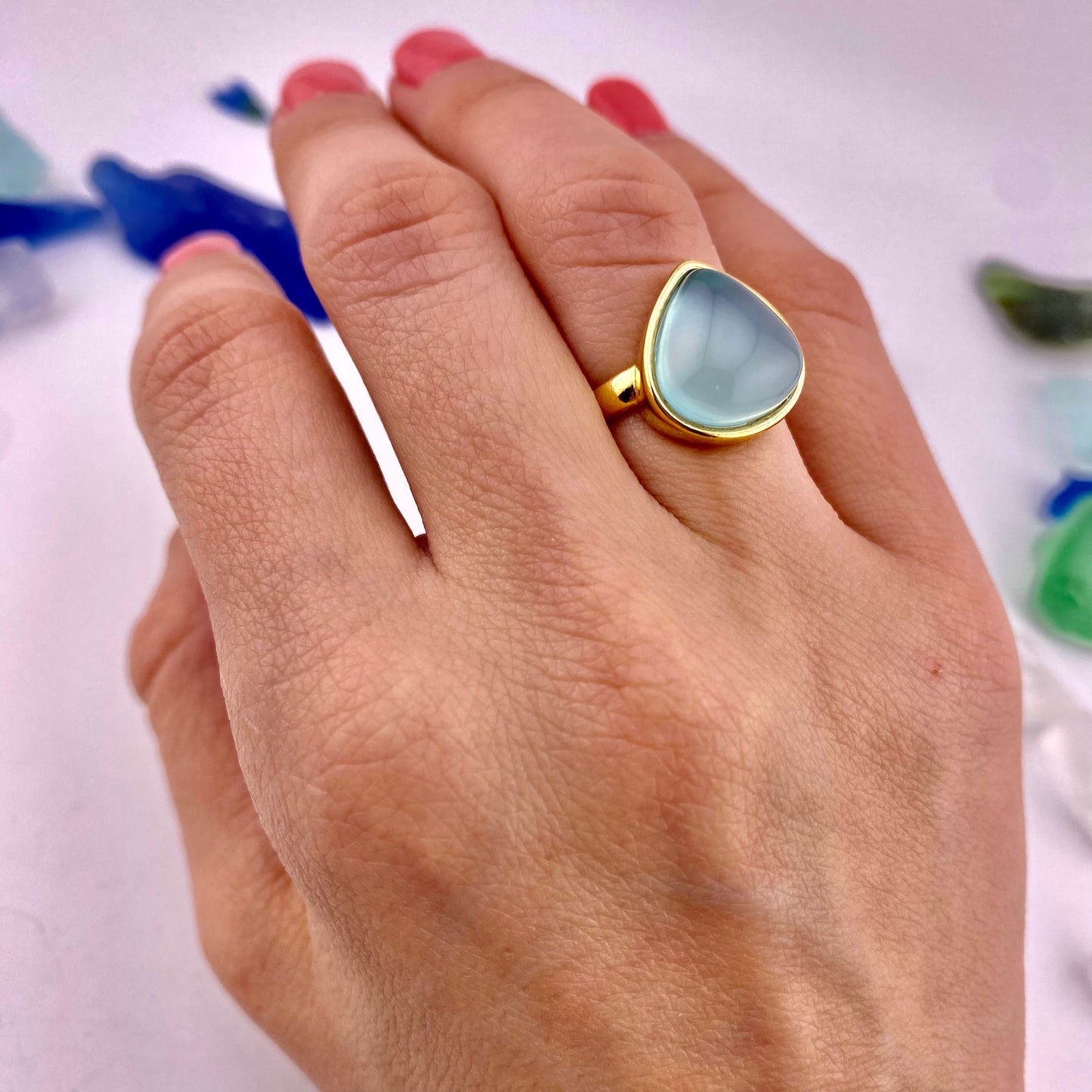 Sky Blue Agate Drop Ring