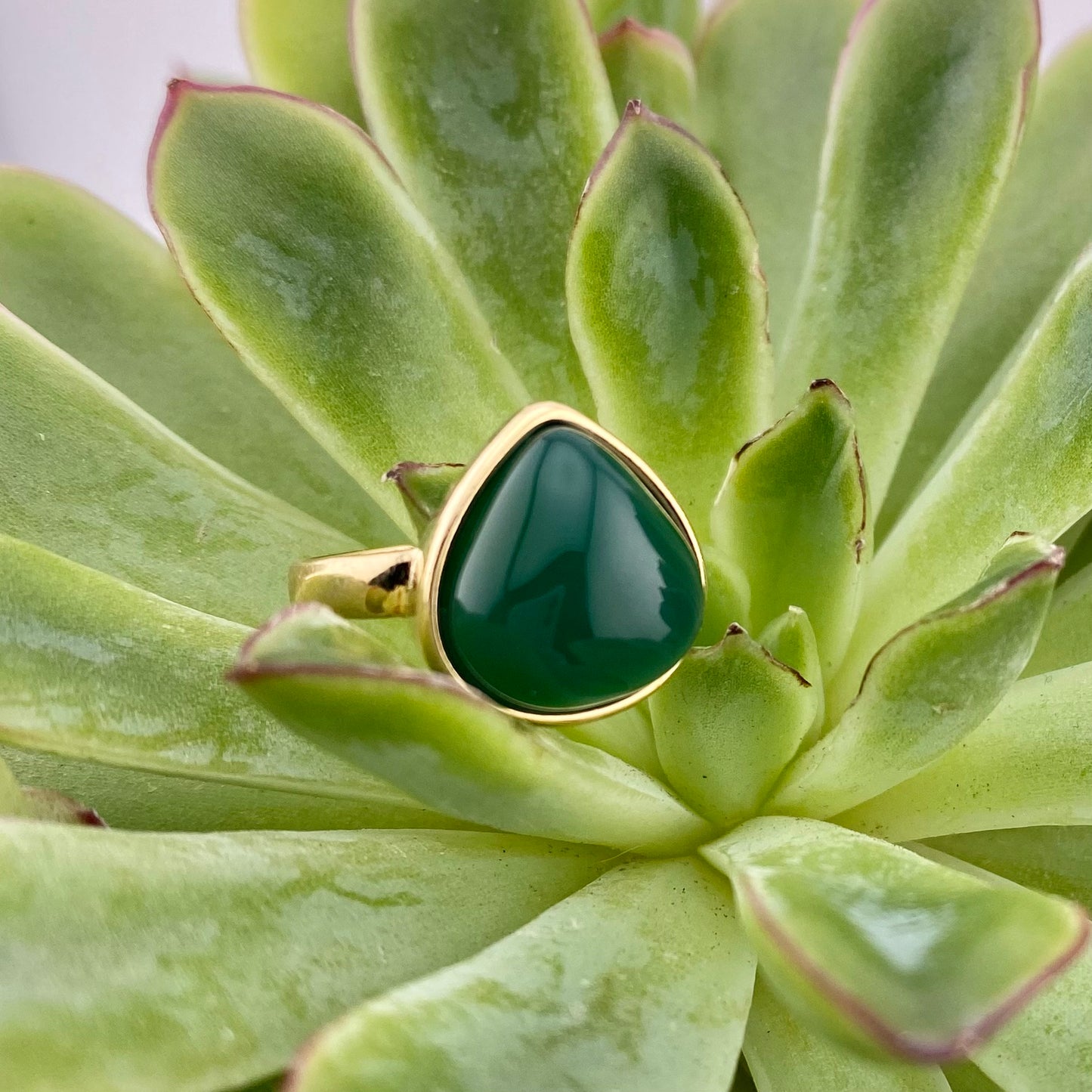 Green Agate Drop Ring