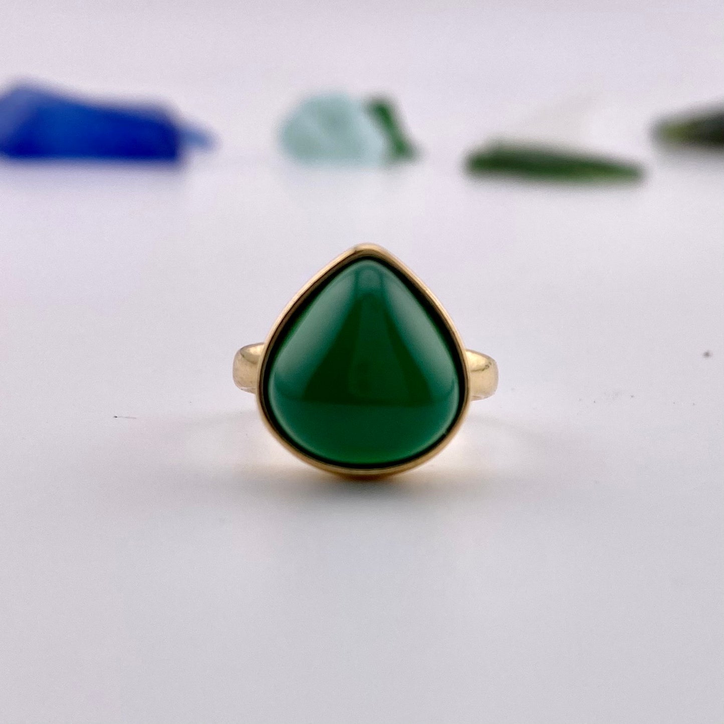Green Agate Drop Ring