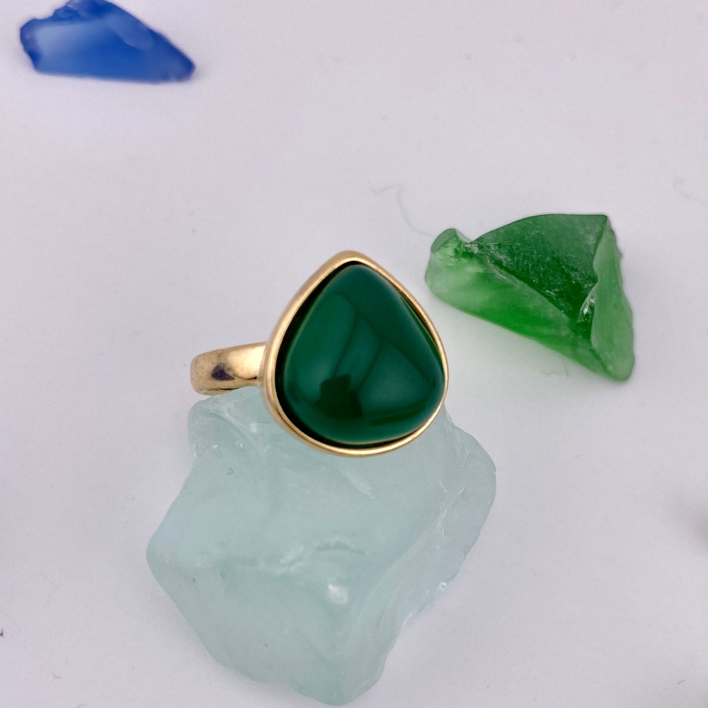 Green Agate Drop Ring