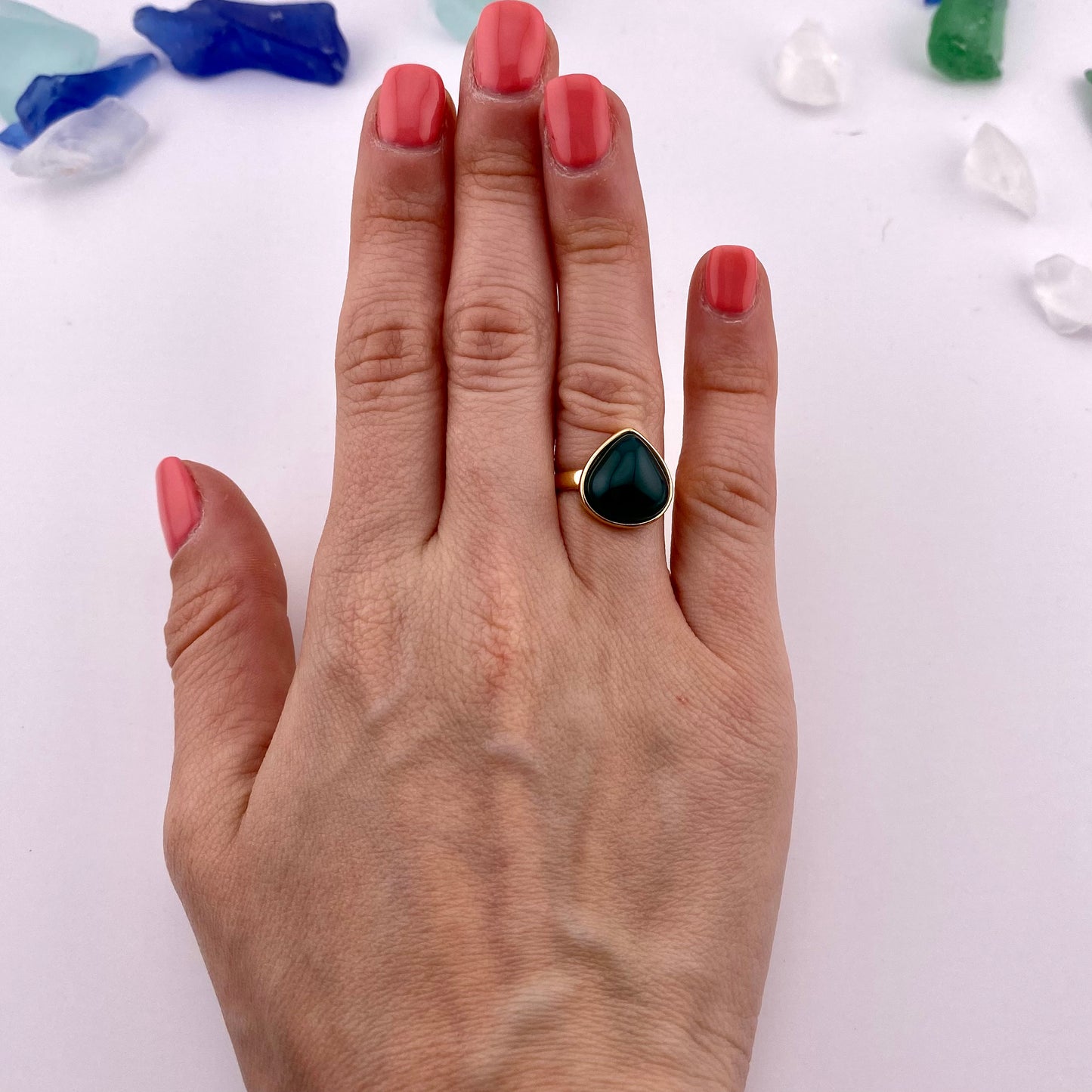 Green Agate Drop Ring