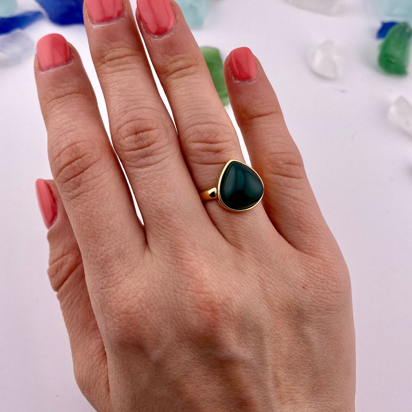 Green Agate Drop Ring