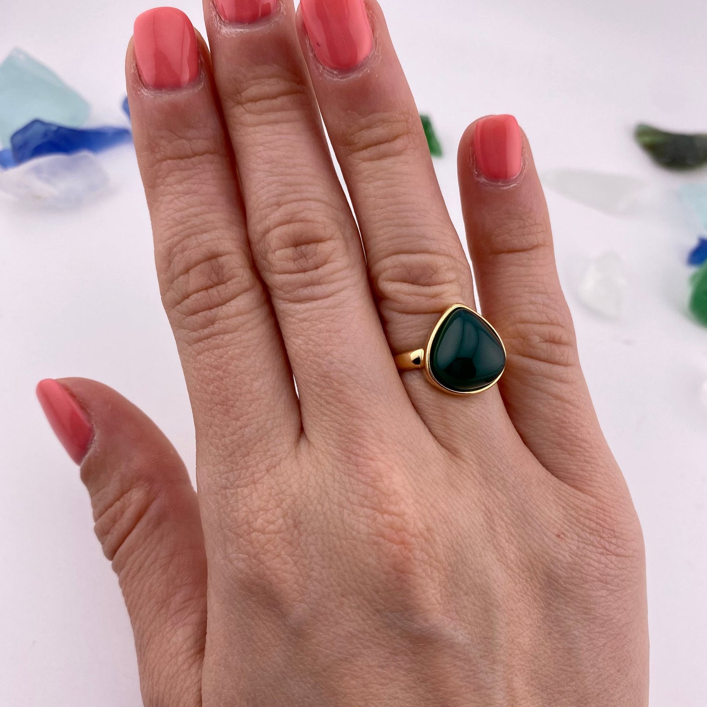 Green Agate Drop Ring