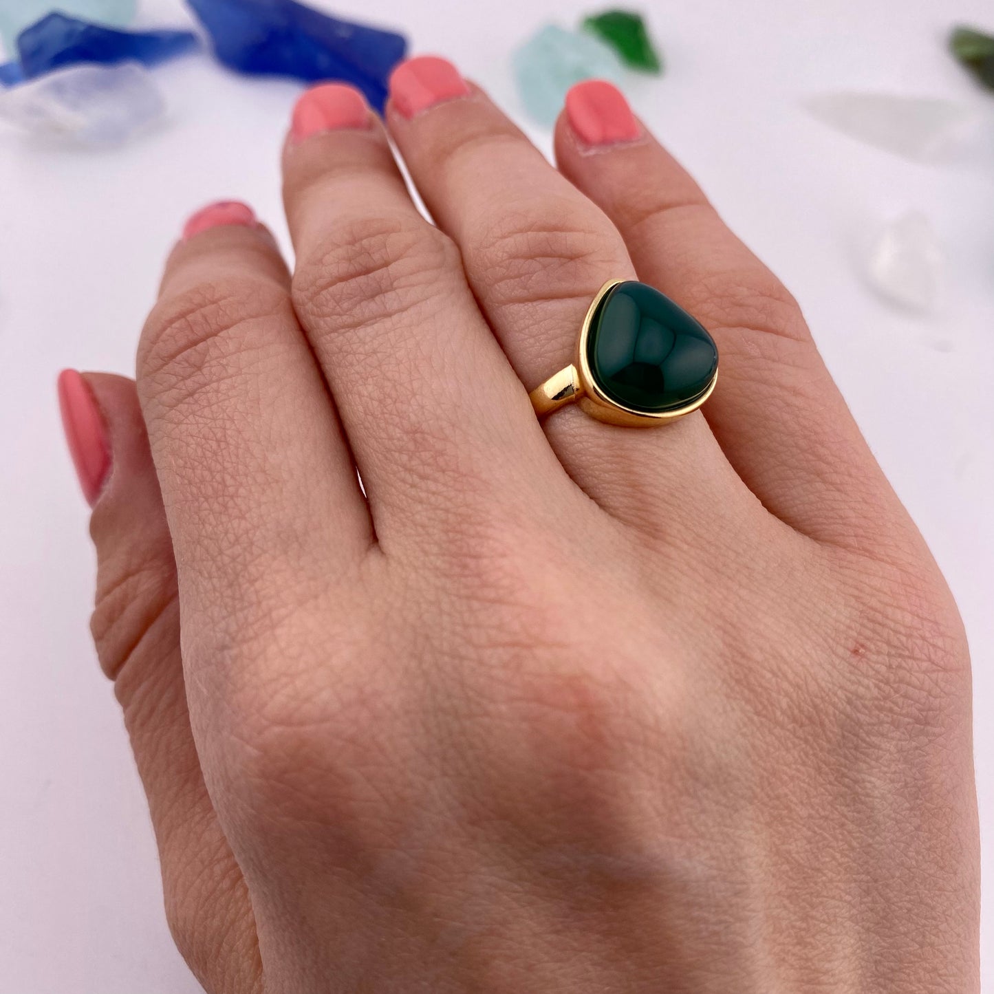 Green Agate Drop Ring