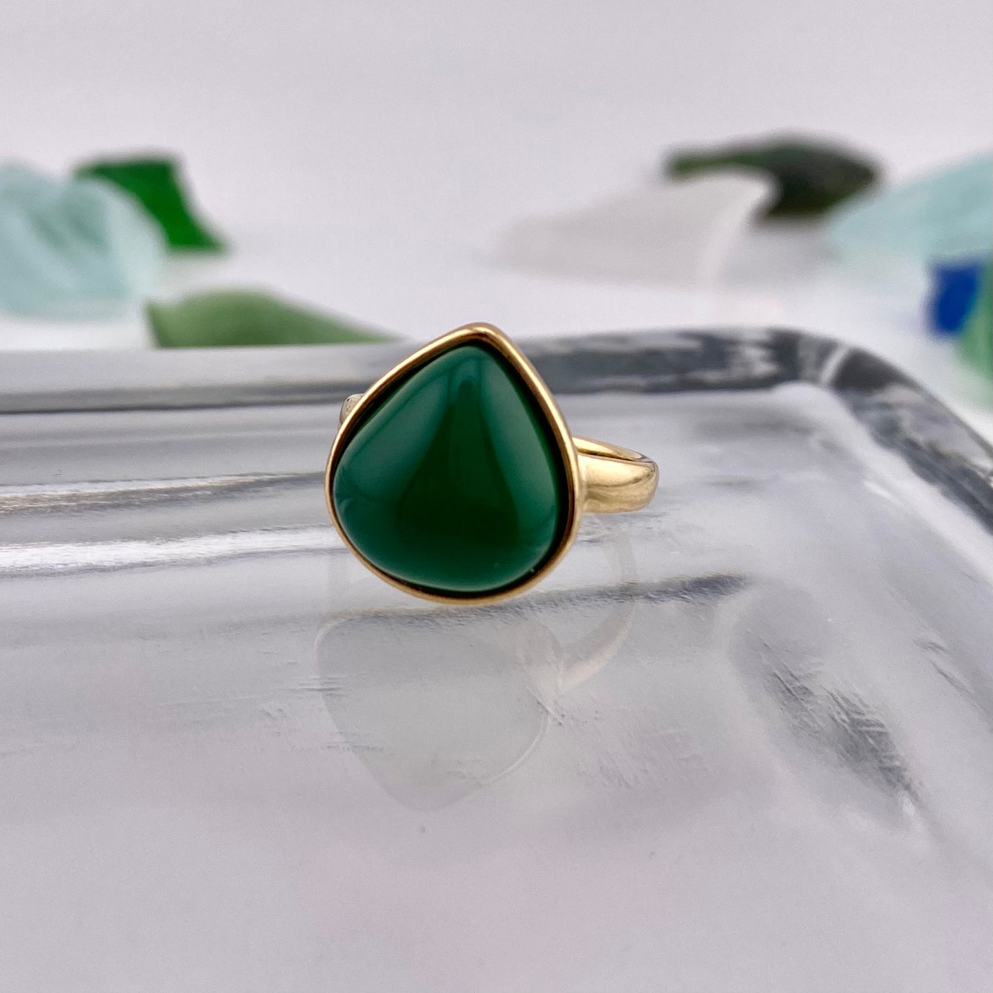 Green Agate Drop Ring