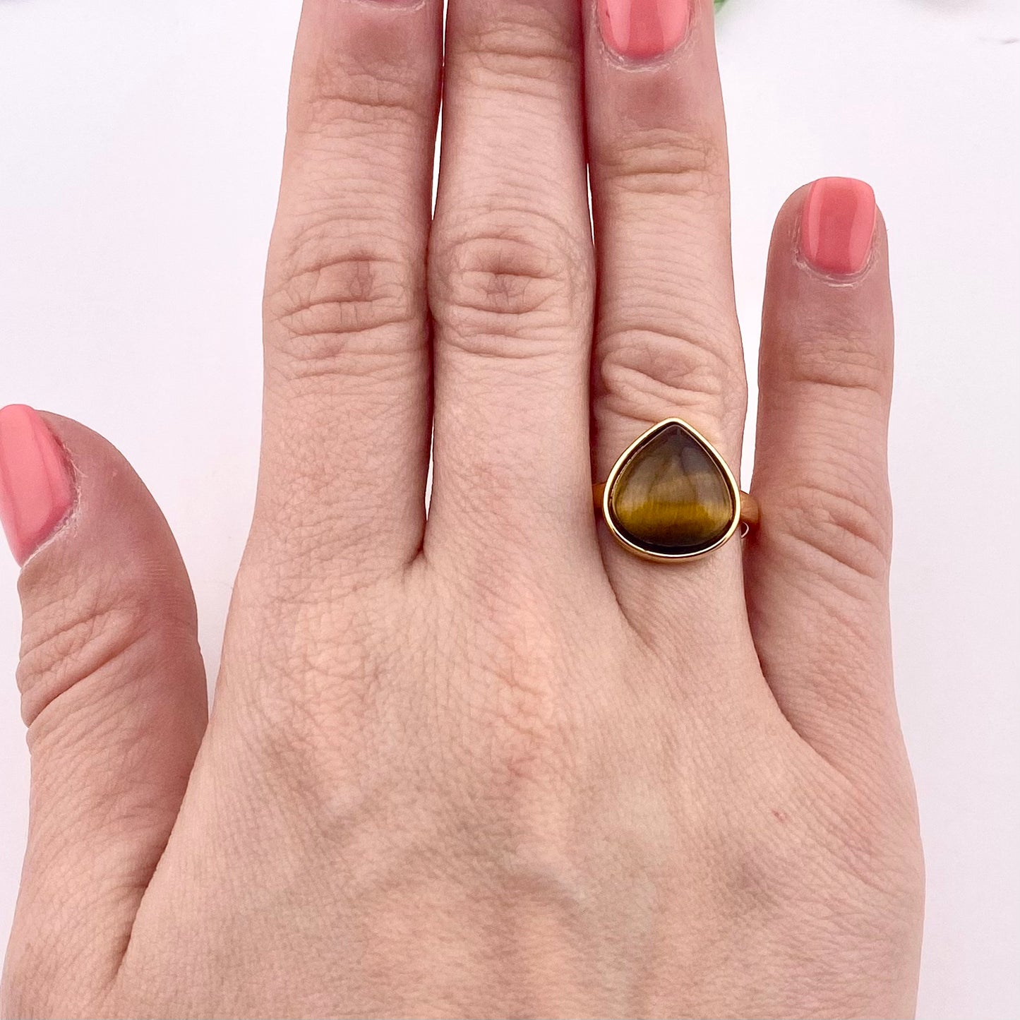 Tiger's Eye Teardrop Ring