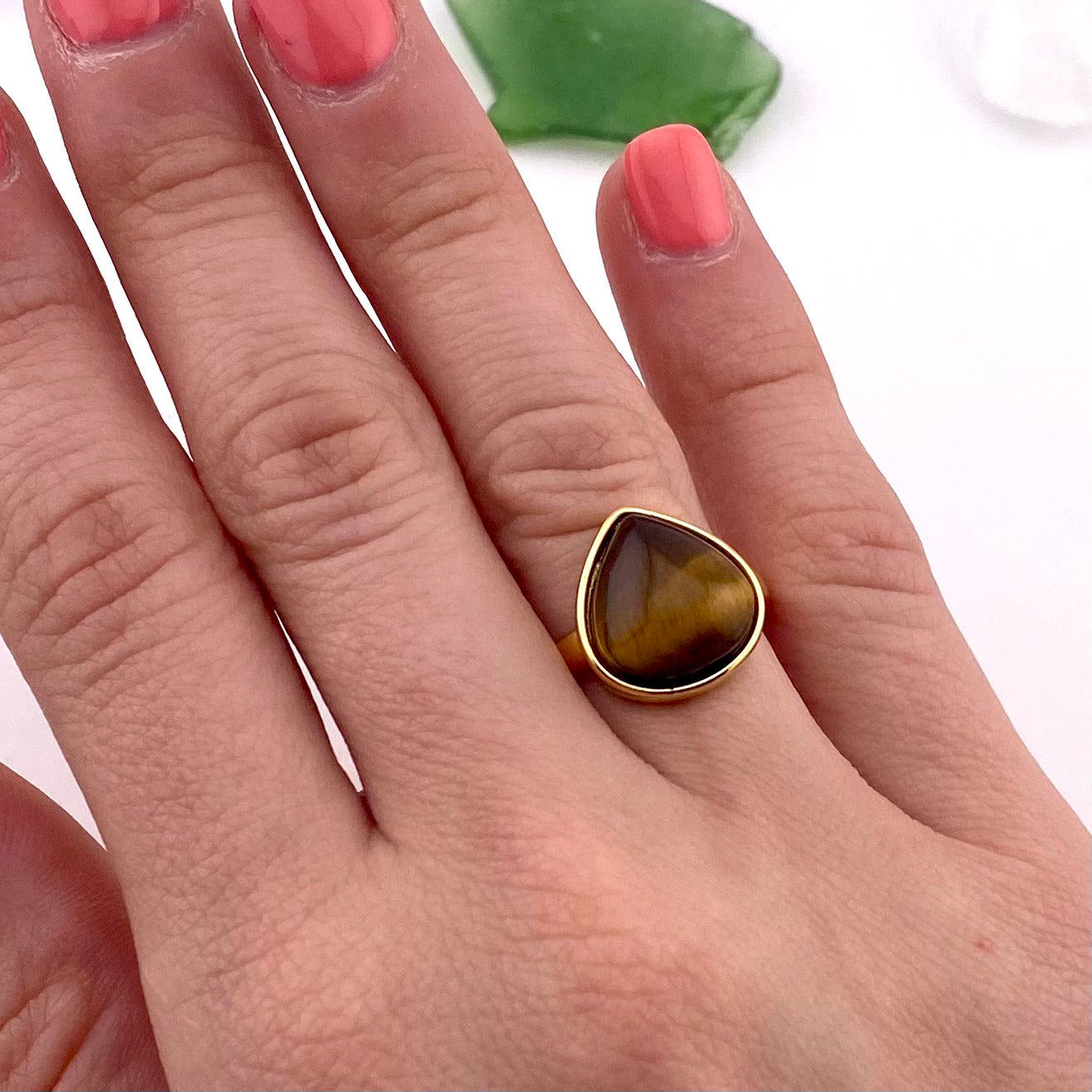 Tiger's Eye Teardrop Ring