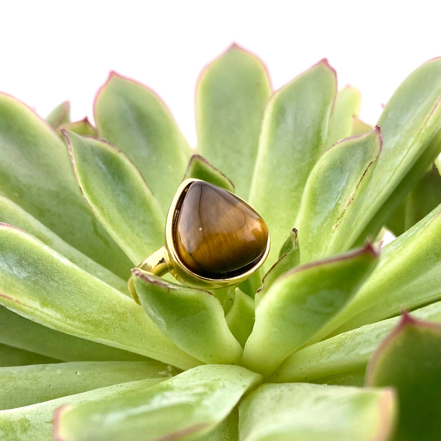 Tiger's Eye Teardrop Ring