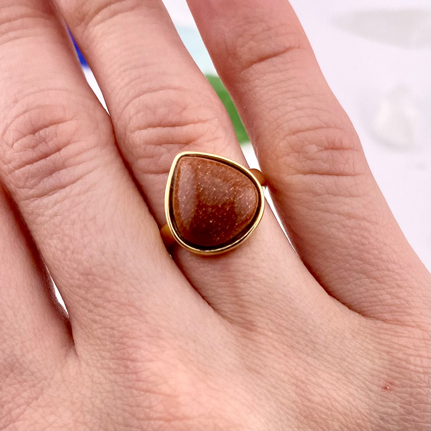 Sun Stone Teardrop Ring