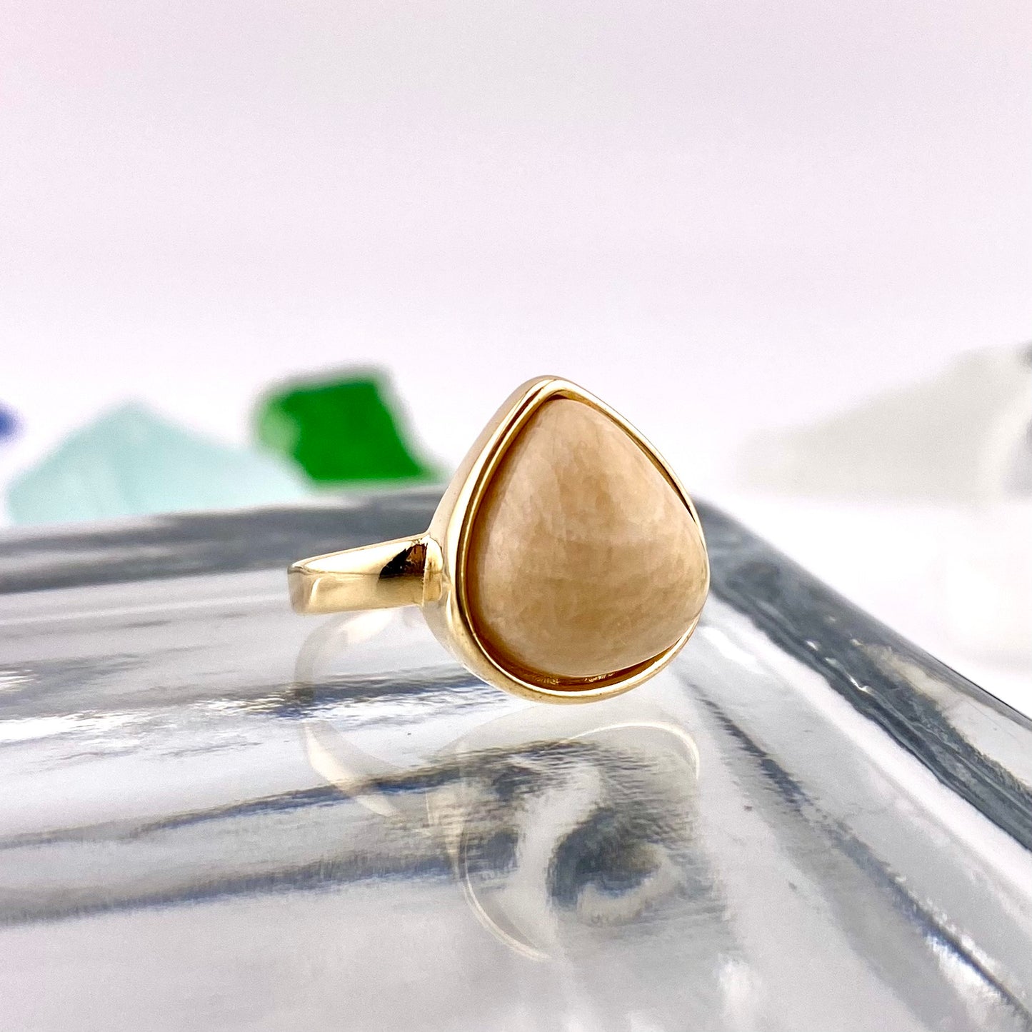 Beige Amazonite Teardrop Ring