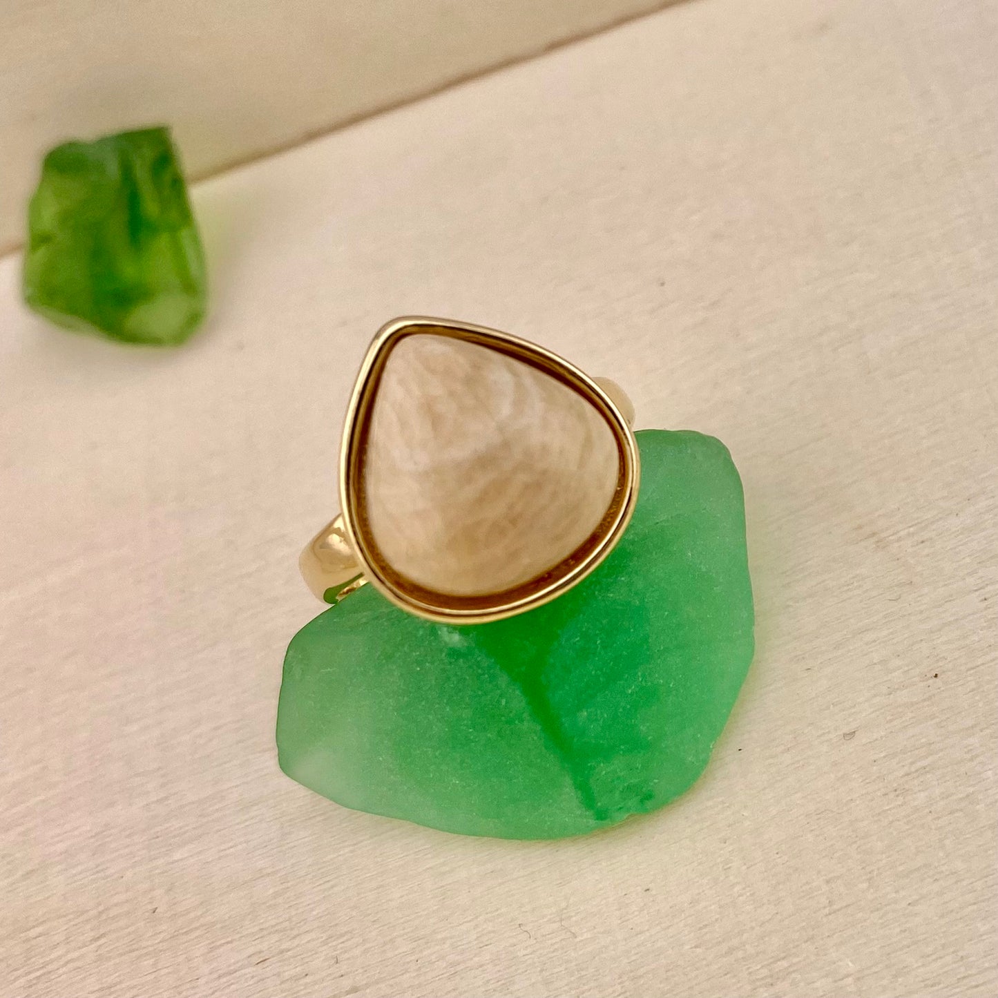 Beige Amazonite Teardrop Ring
