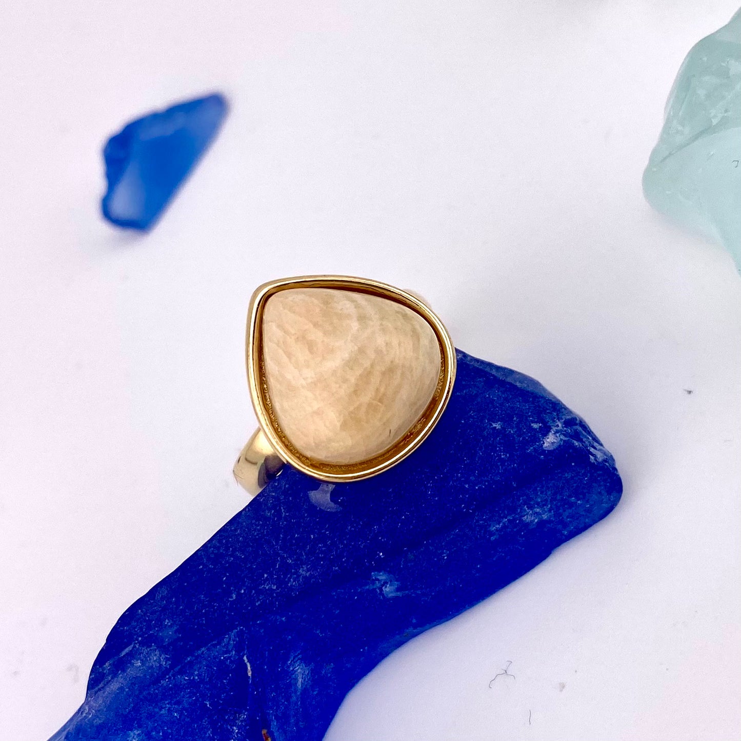 Beige Amazonite Teardrop Ring