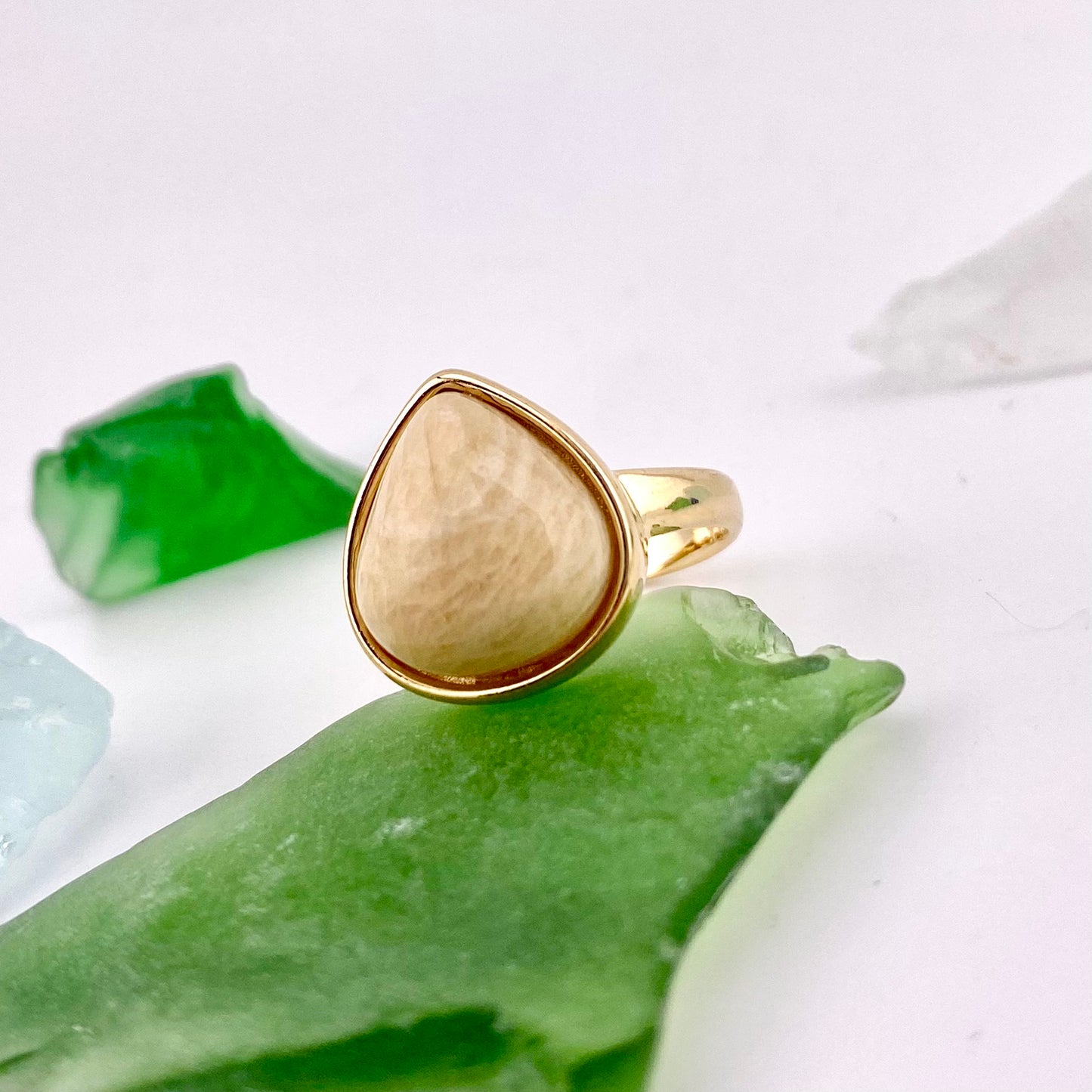Beige Amazonite Teardrop Ring