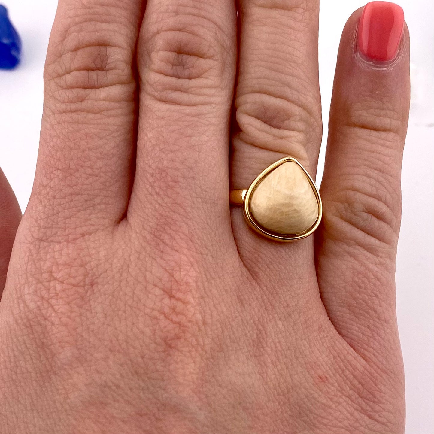 Beige Amazonite Teardrop Ring
