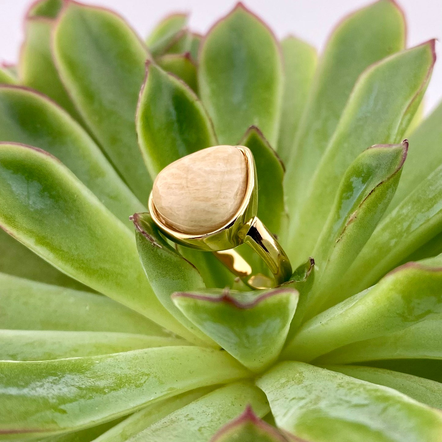 Beige Amazonite Teardrop Ring