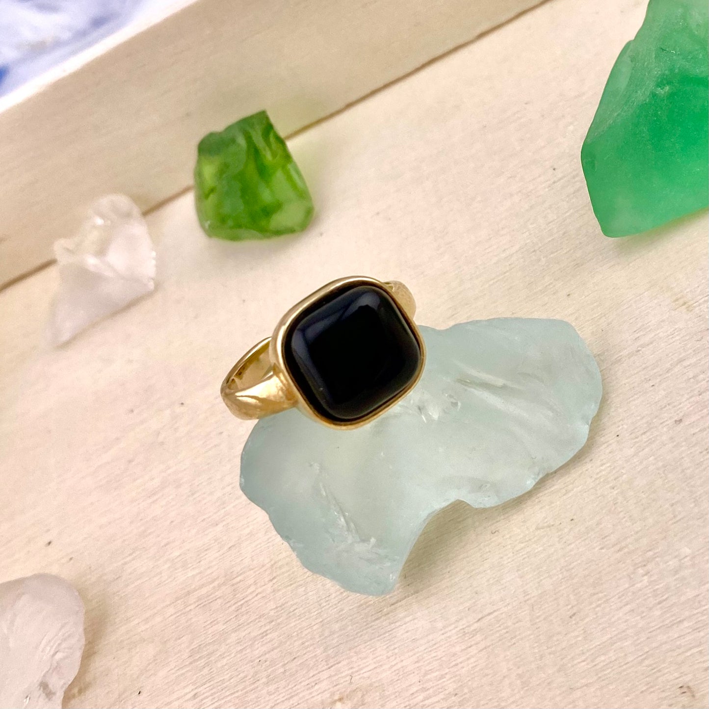 Black Agate Square Ring