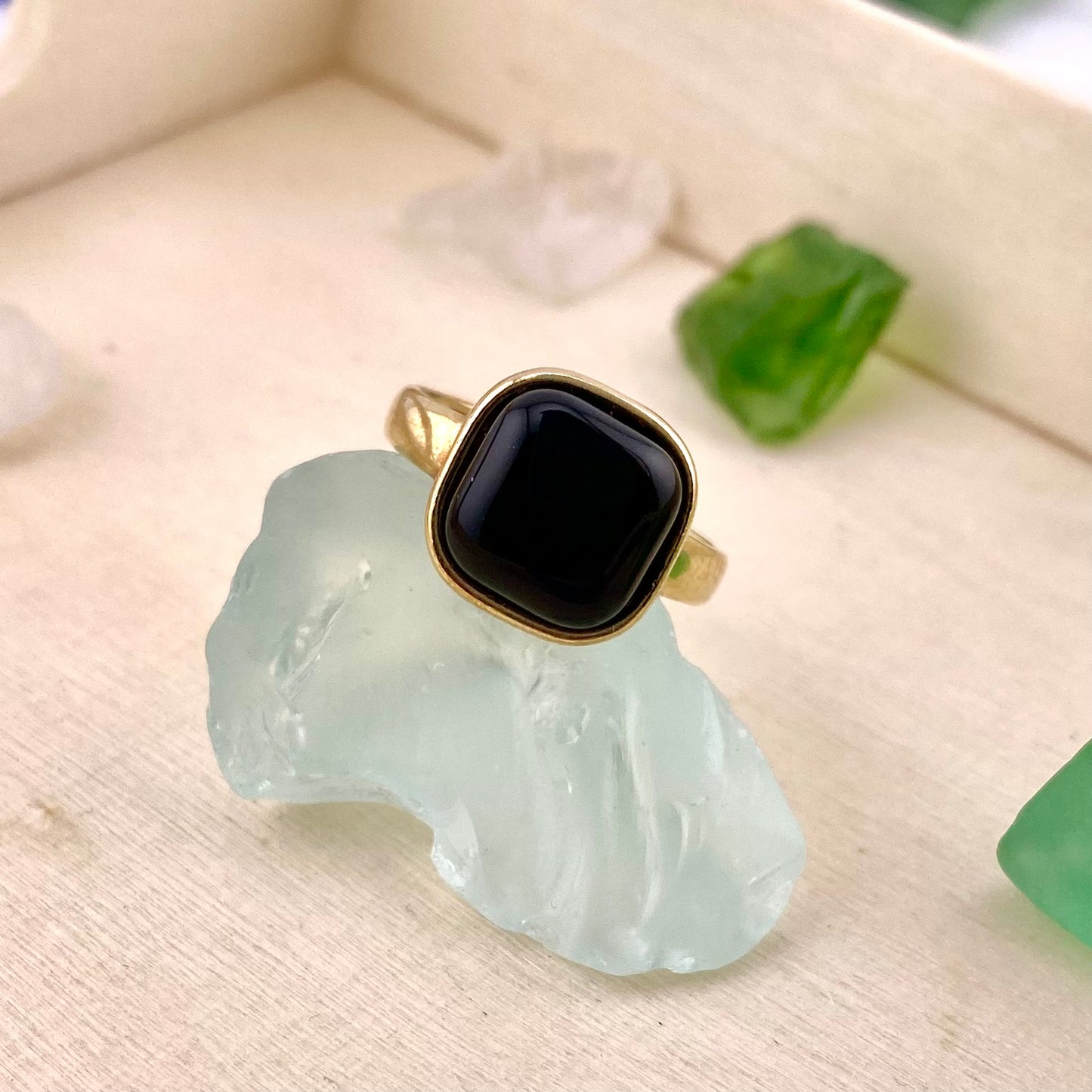 Black Agate Square Ring