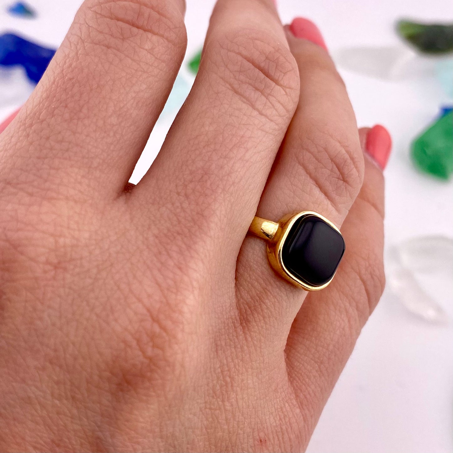 Black Agate Square Ring