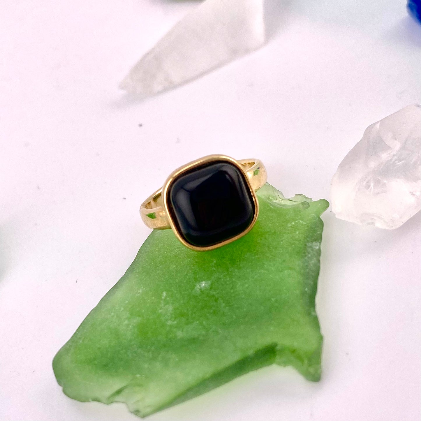 Black Agate Square Ring