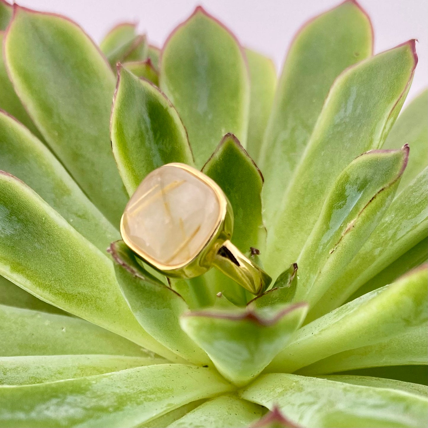 Rutilated Quartz Square Ring