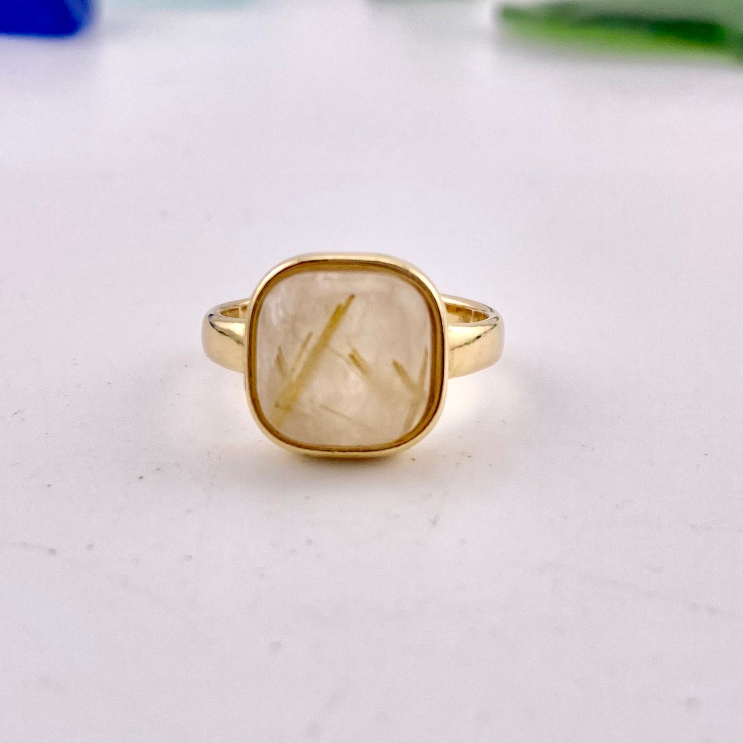 Rutilated Quartz Square Ring