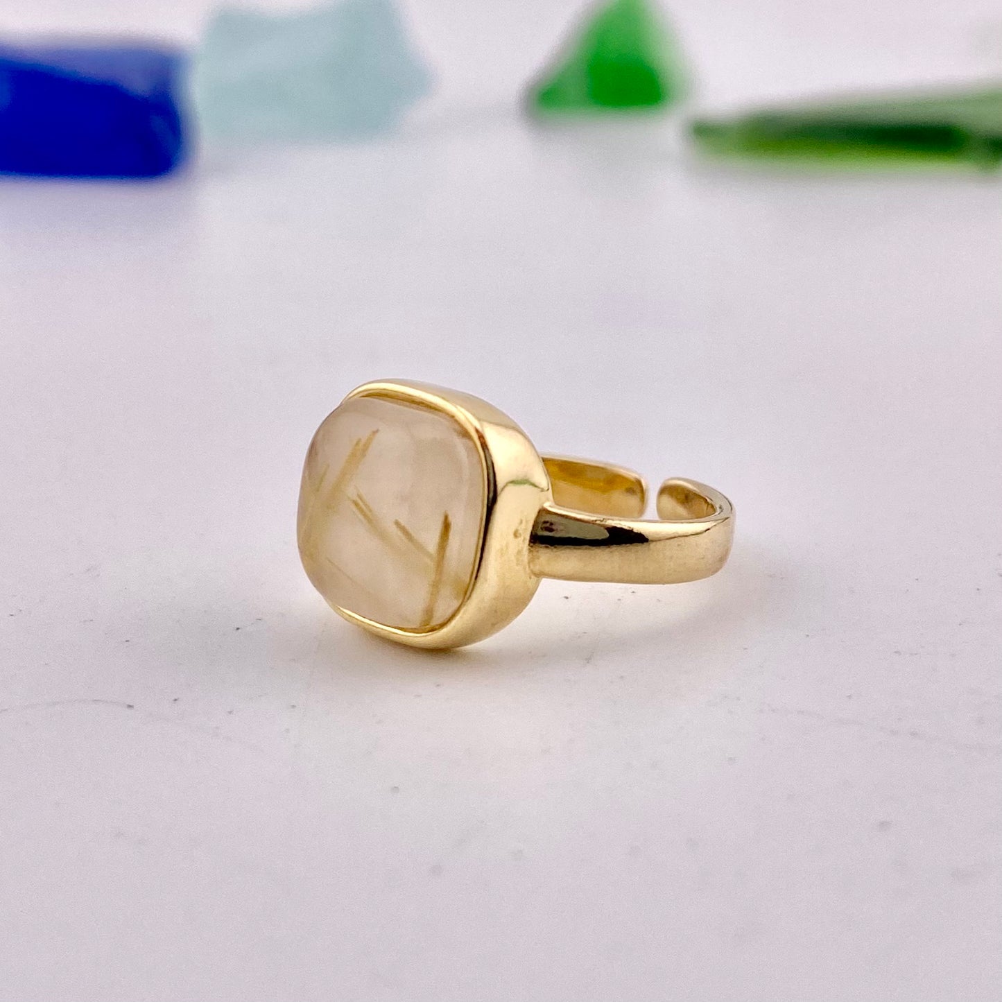 Rutilated Quartz Square Ring