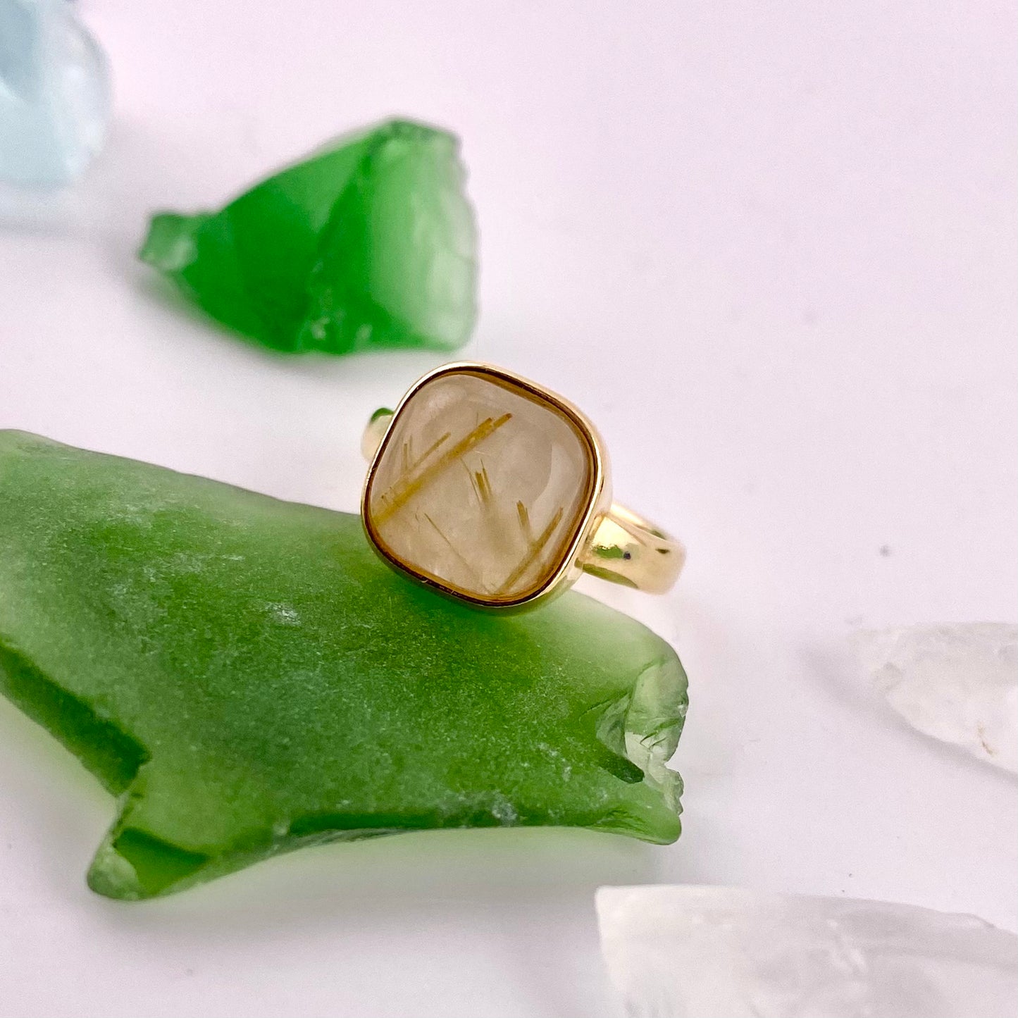 Rutilated Quartz Square Ring