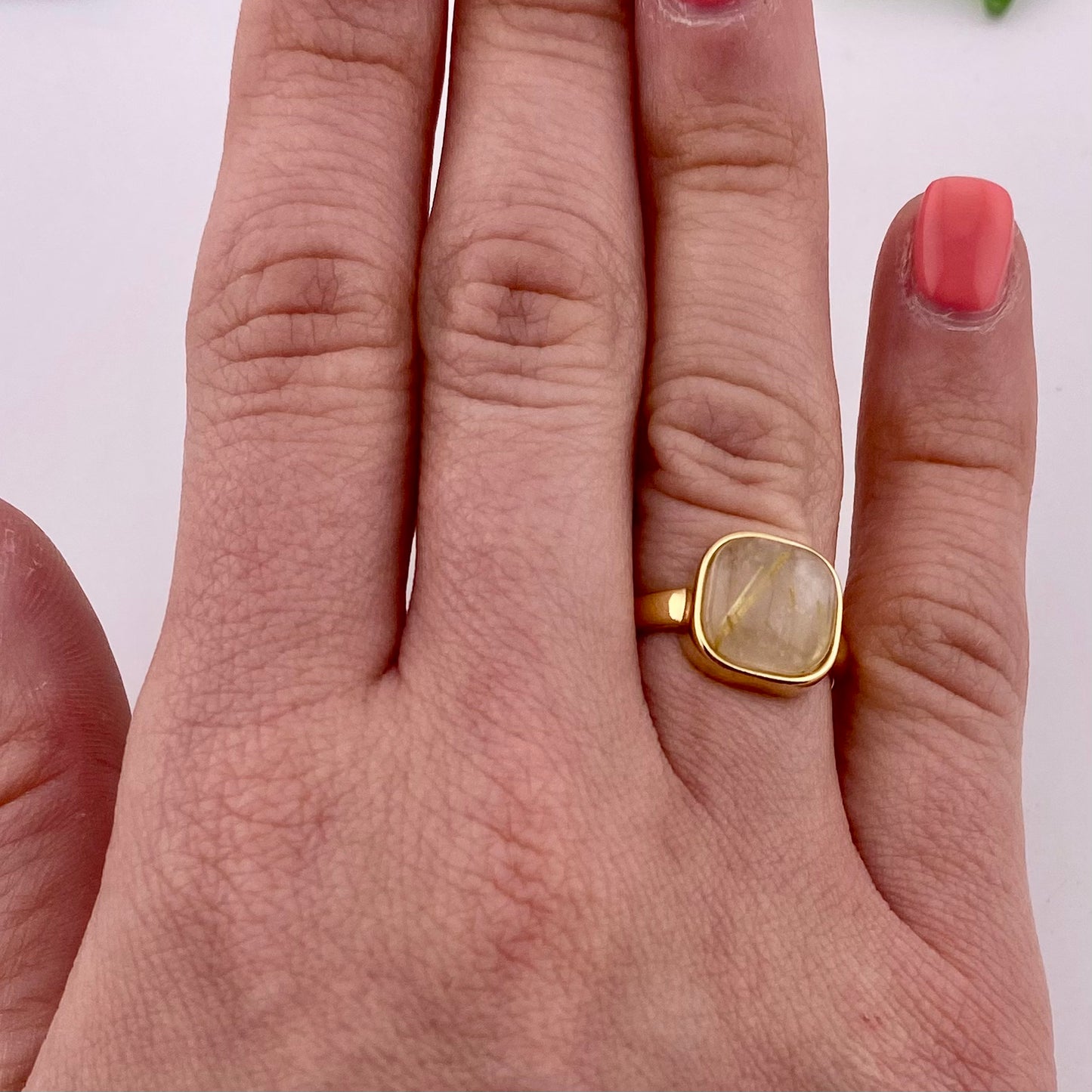 Rutilated Quartz Square Ring