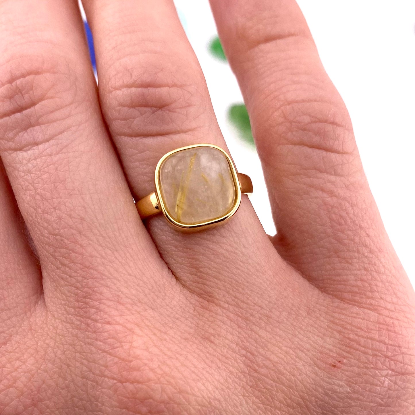 Rutilated Quartz Square Ring