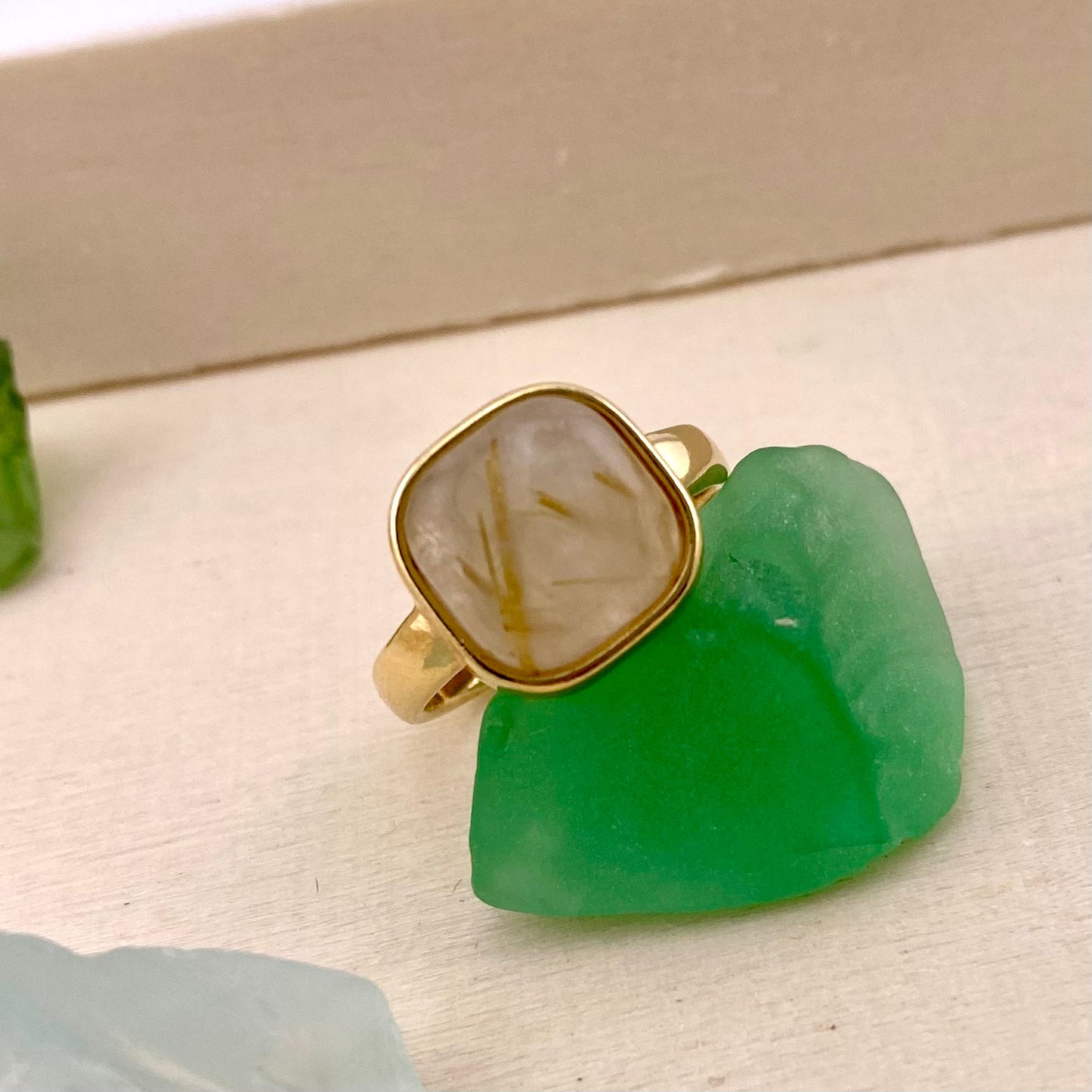 Rutilated Quartz Square Ring