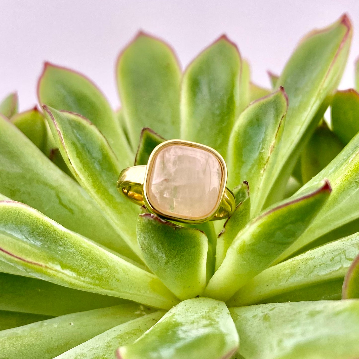 Rose Quartz Square Ring