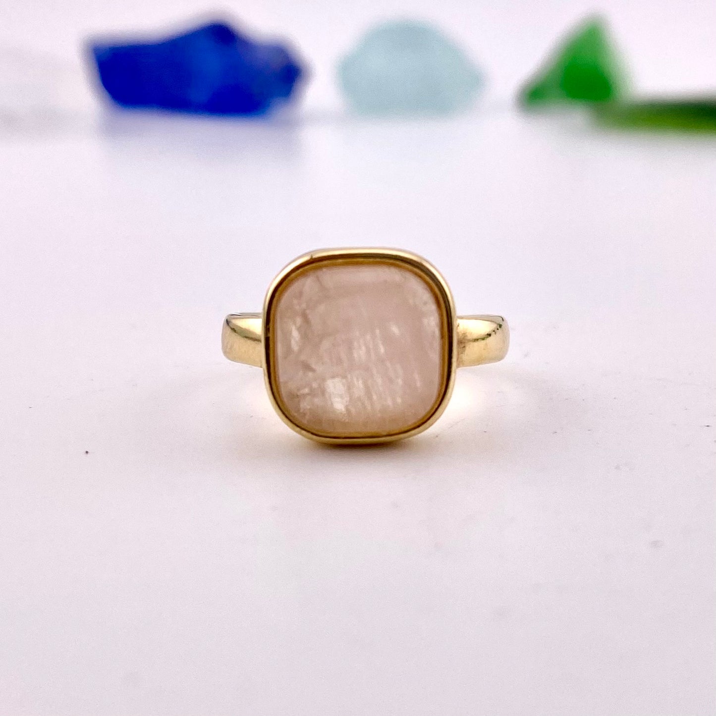 Rose Quartz Square Ring