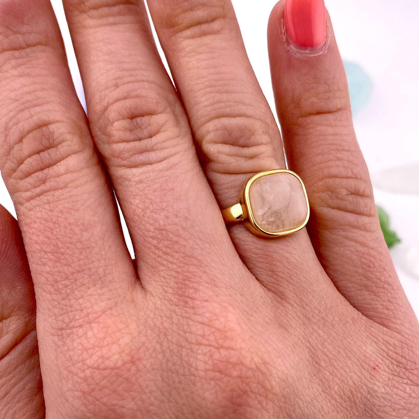 Rose Quartz Square Ring