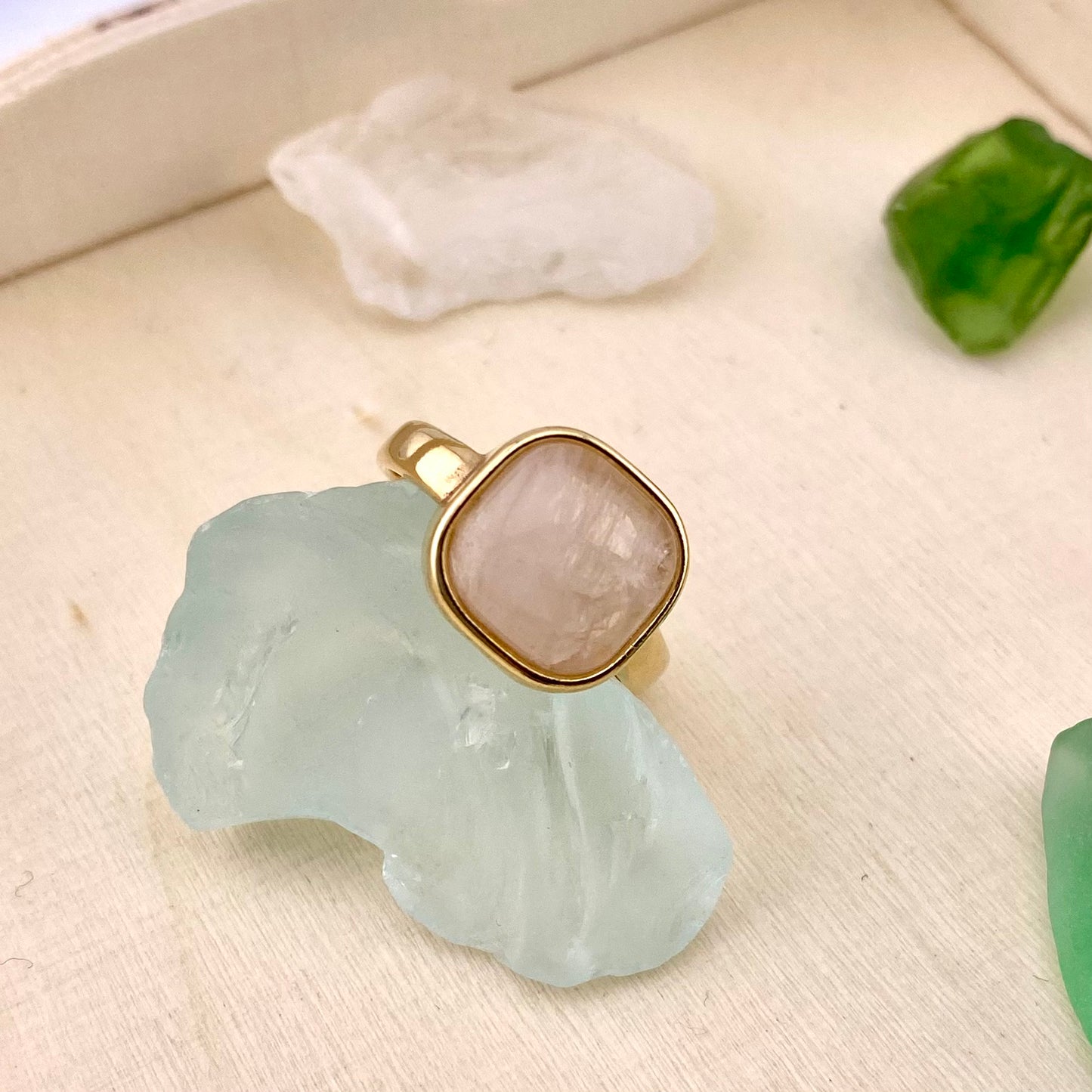 Rose Quartz Square Ring