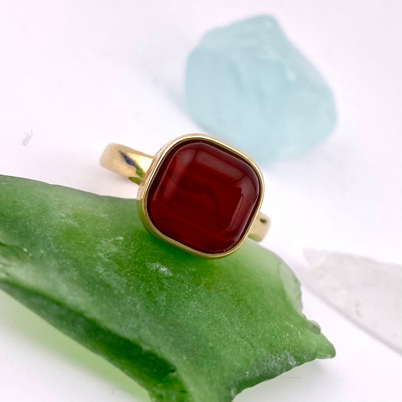 Red Agate Square Ring