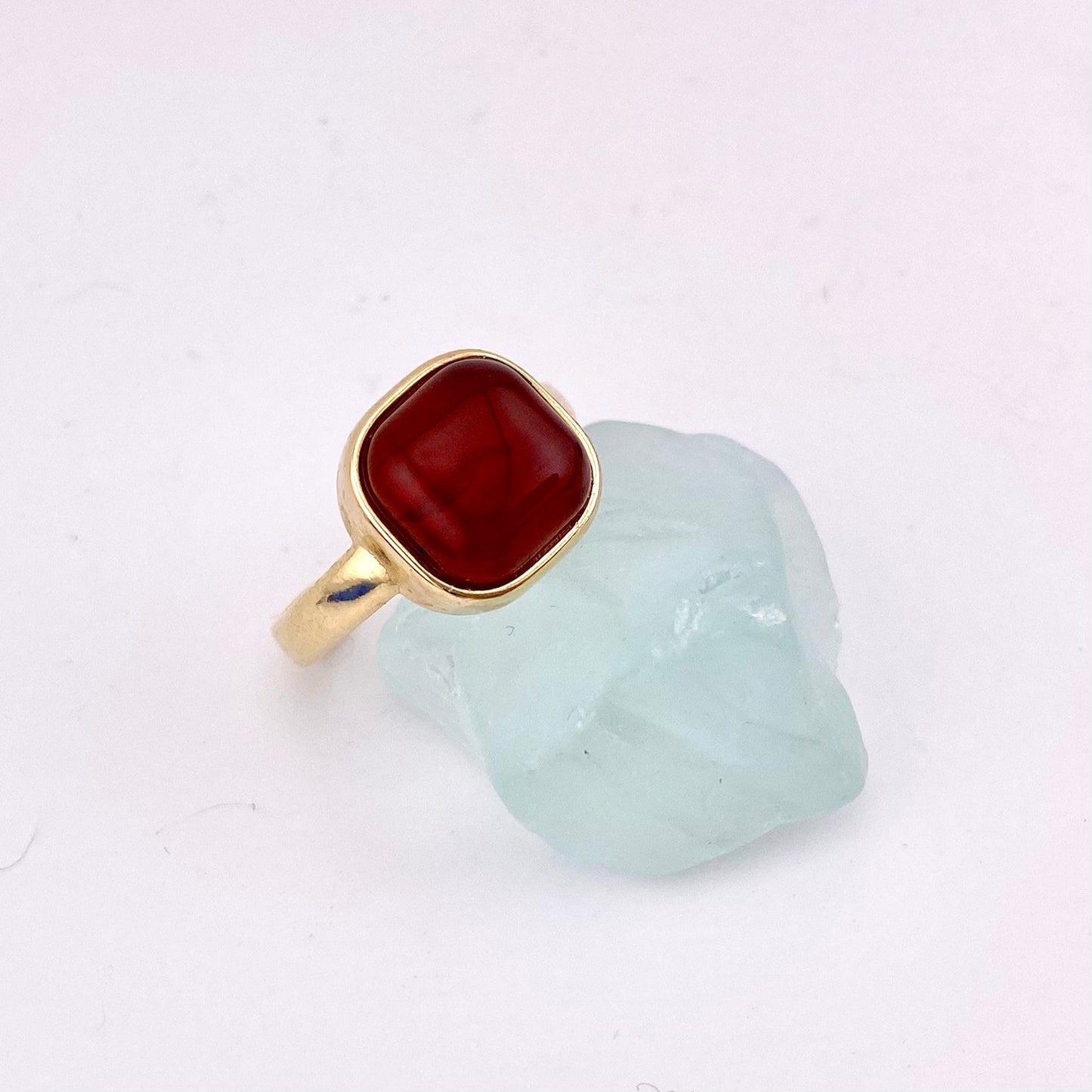 Red Agate Square Ring