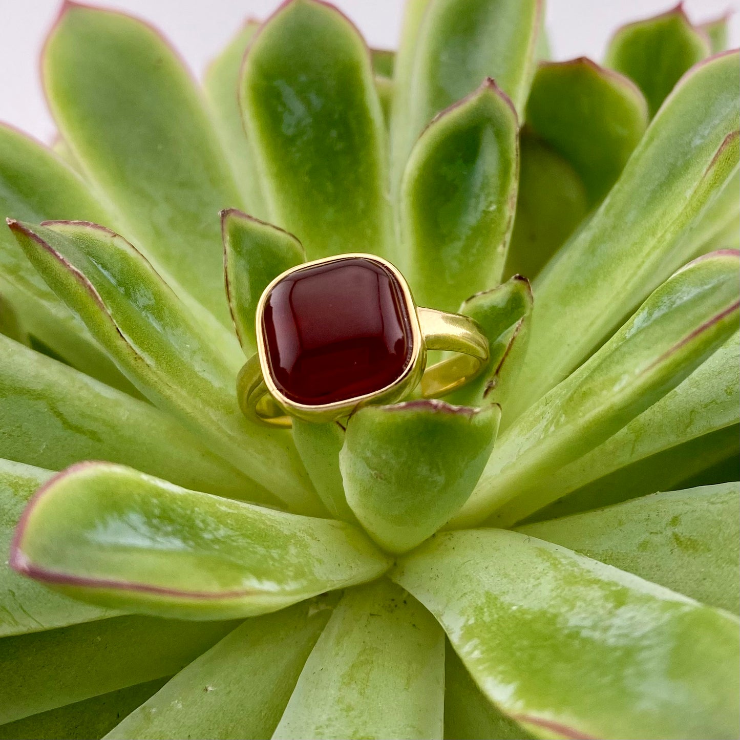 Red Agate Square Ring