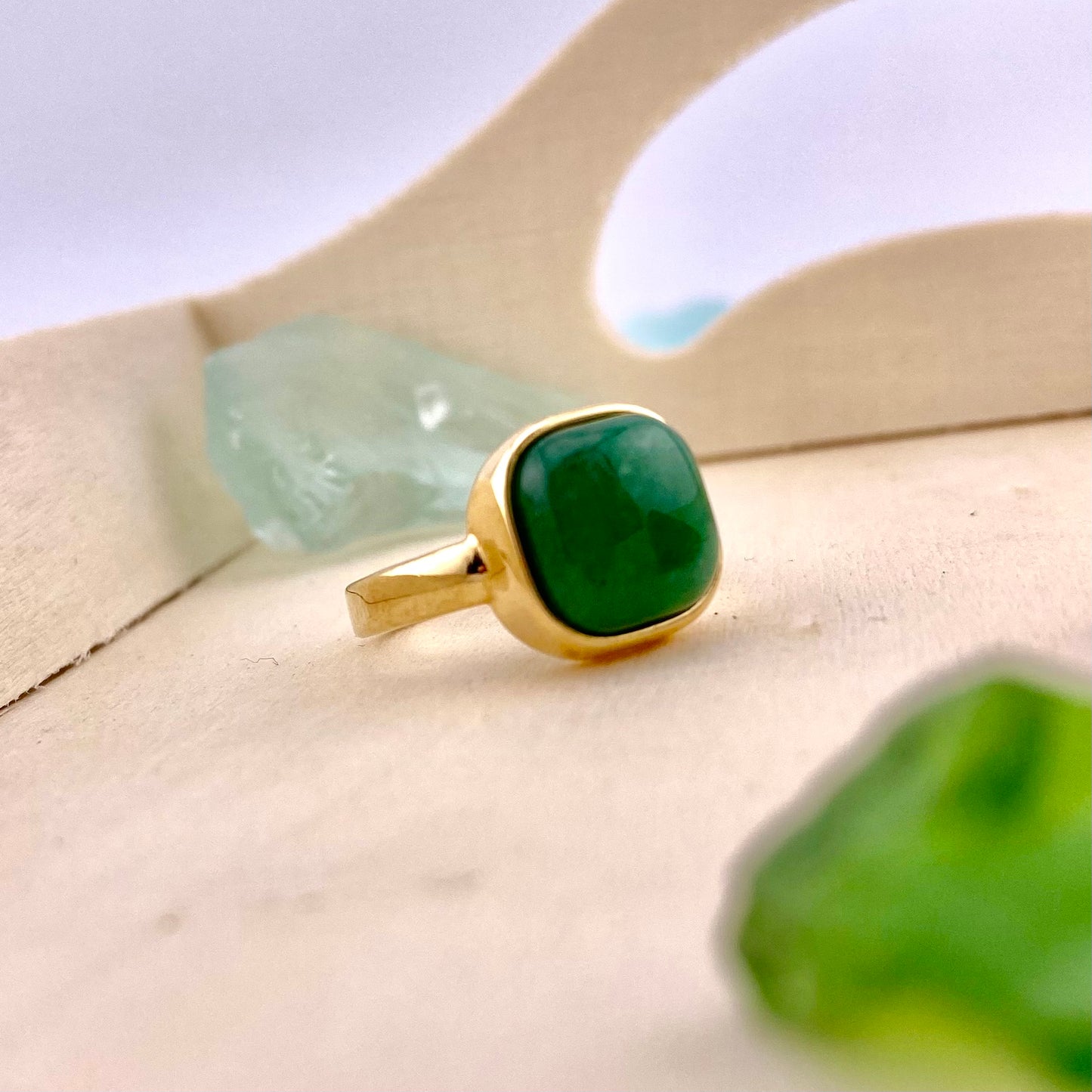 Green Quartz Square Ring