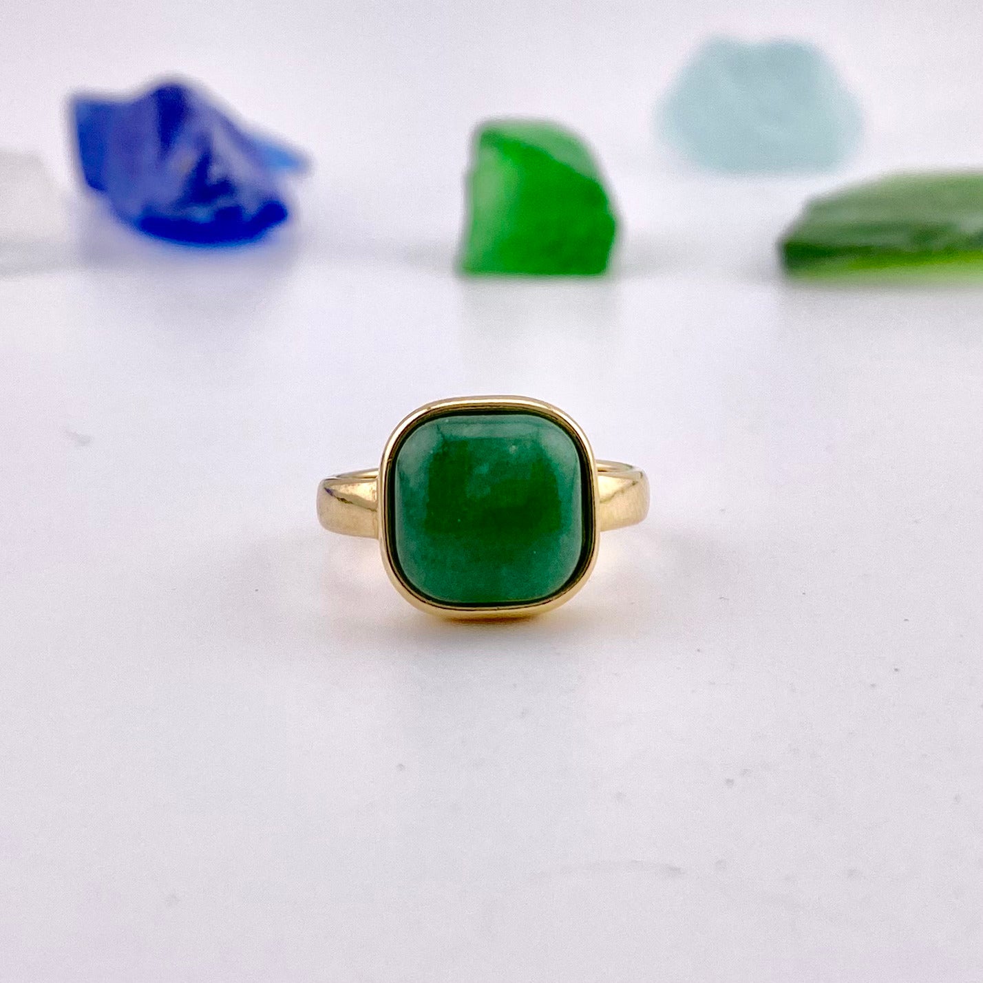 Green Quartz Square Ring
