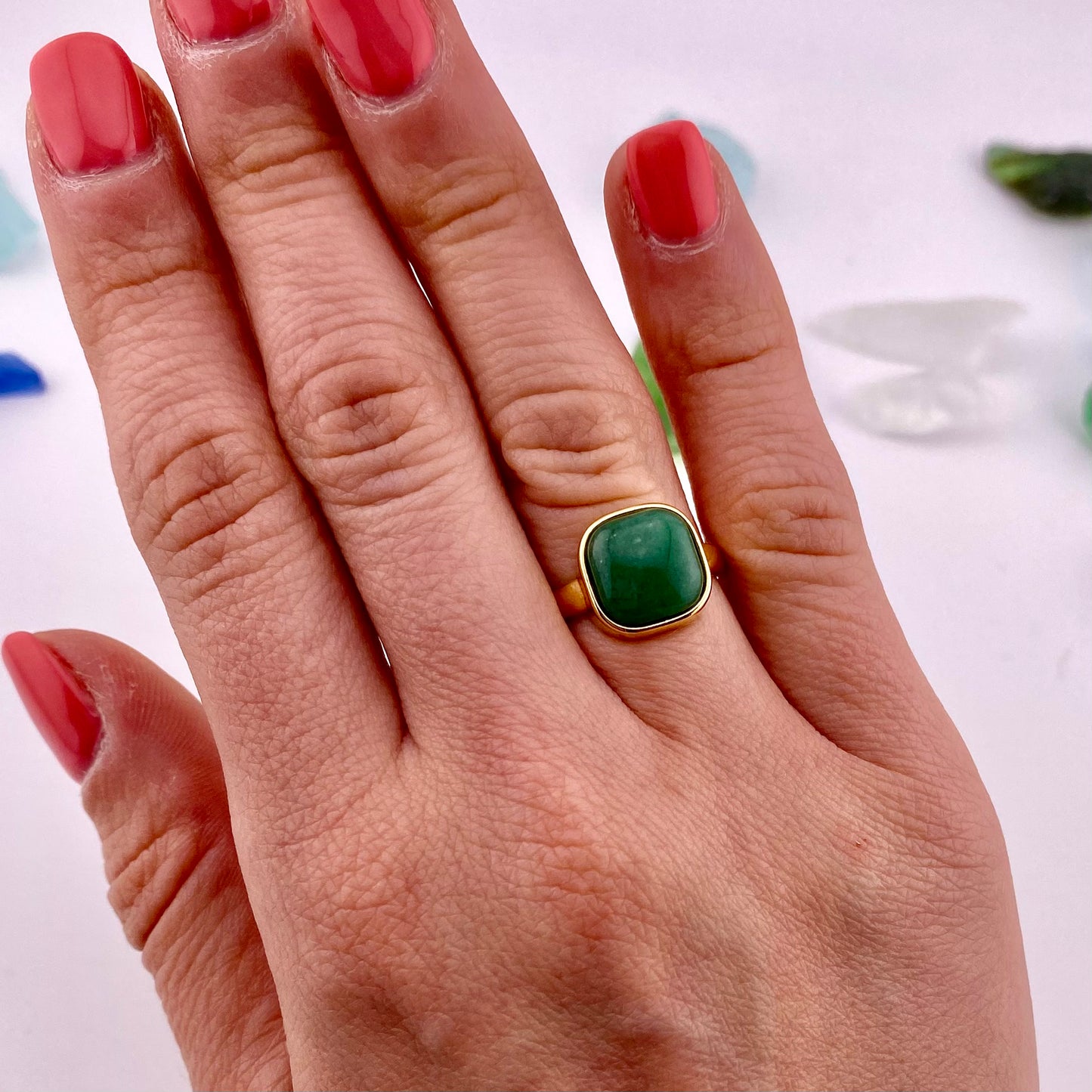 Green Quartz Square Ring