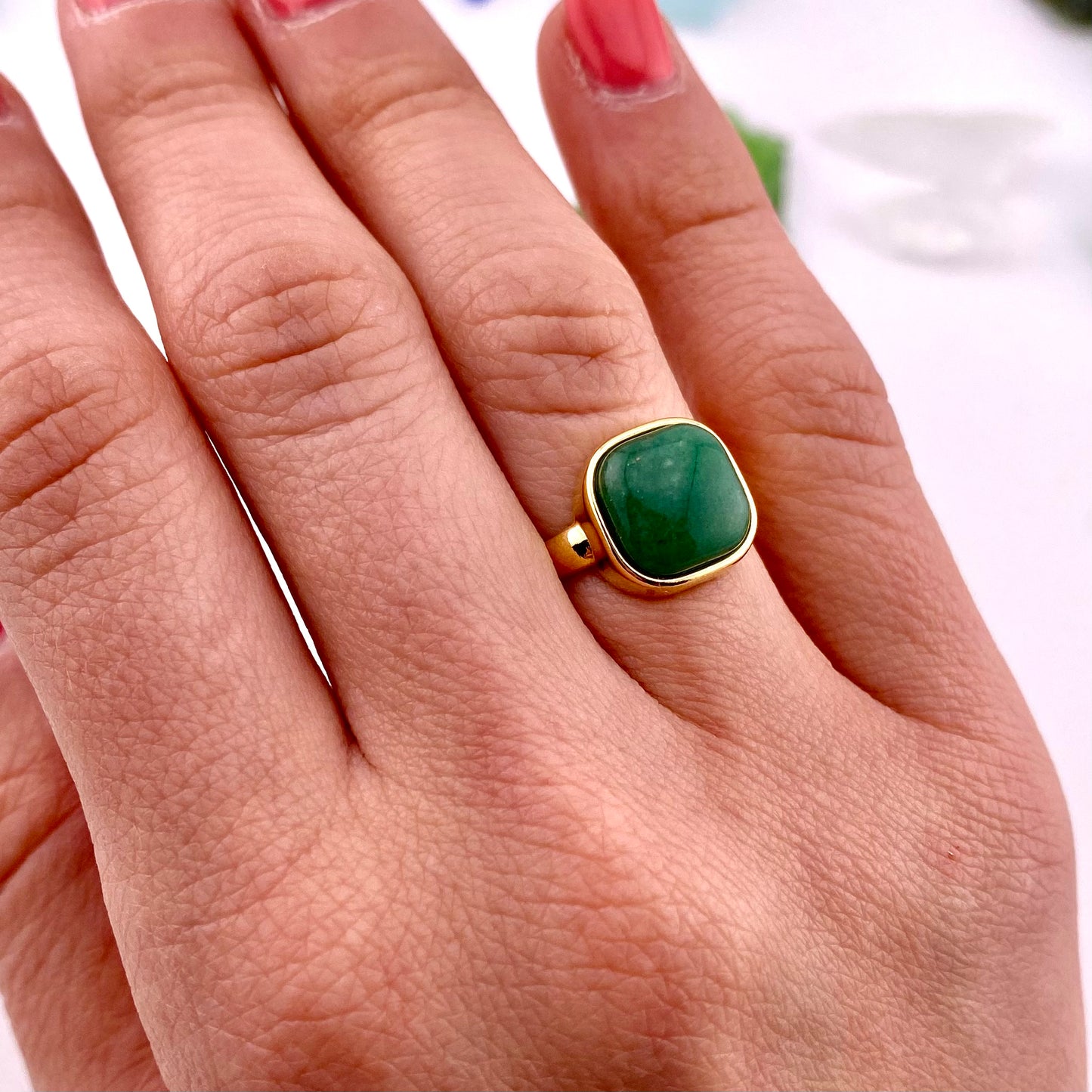 Green Quartz Square Ring