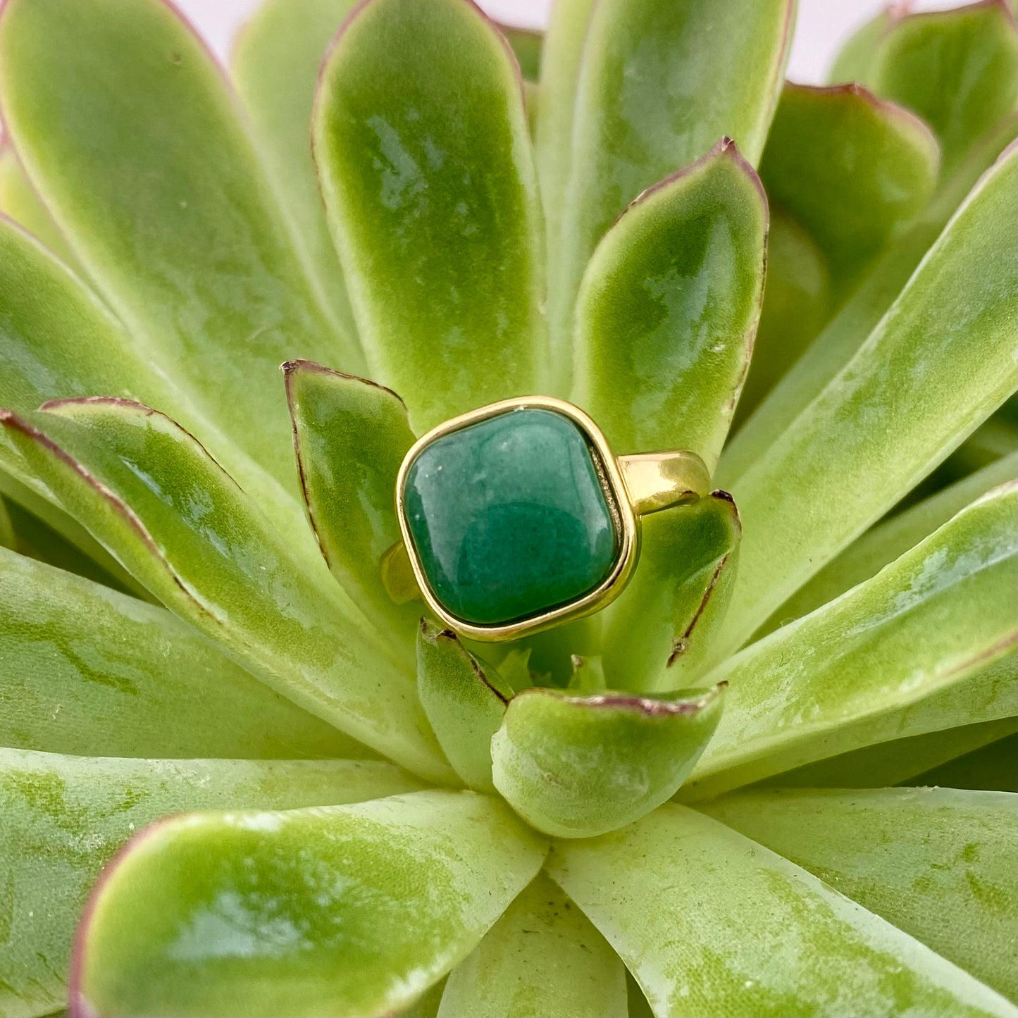 Green Quartz Square Ring