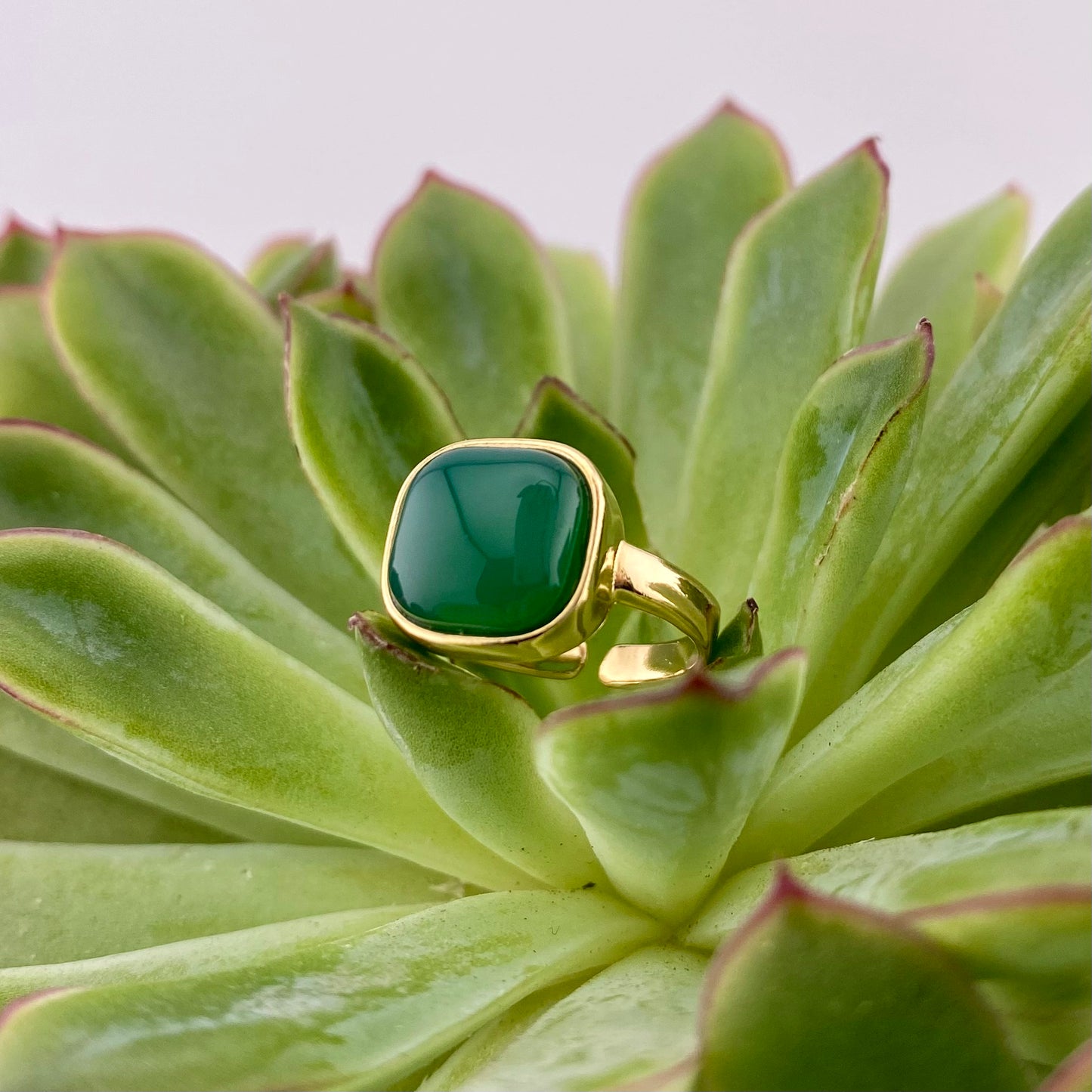 Green Agate Square Ring