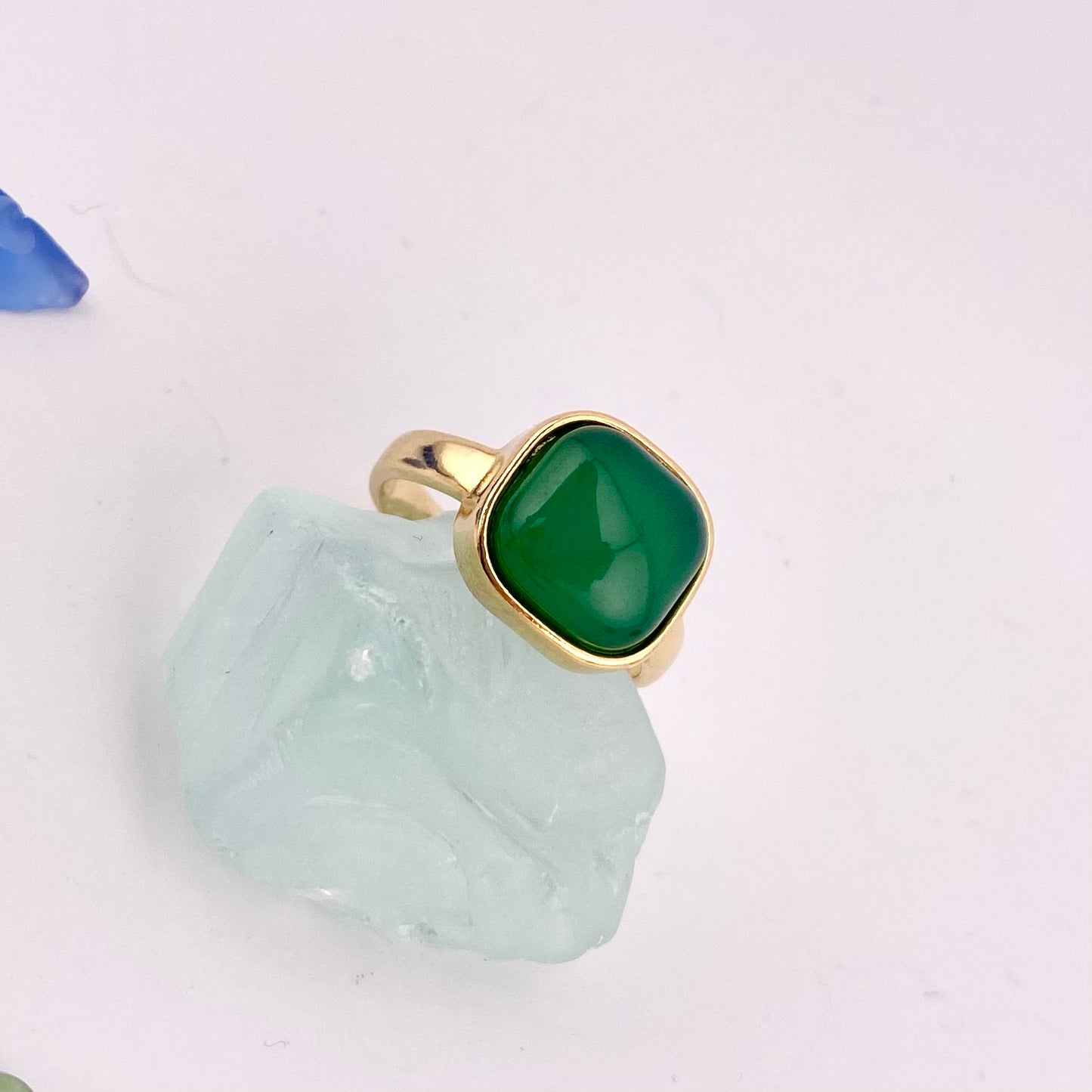 Green Agate Square Ring