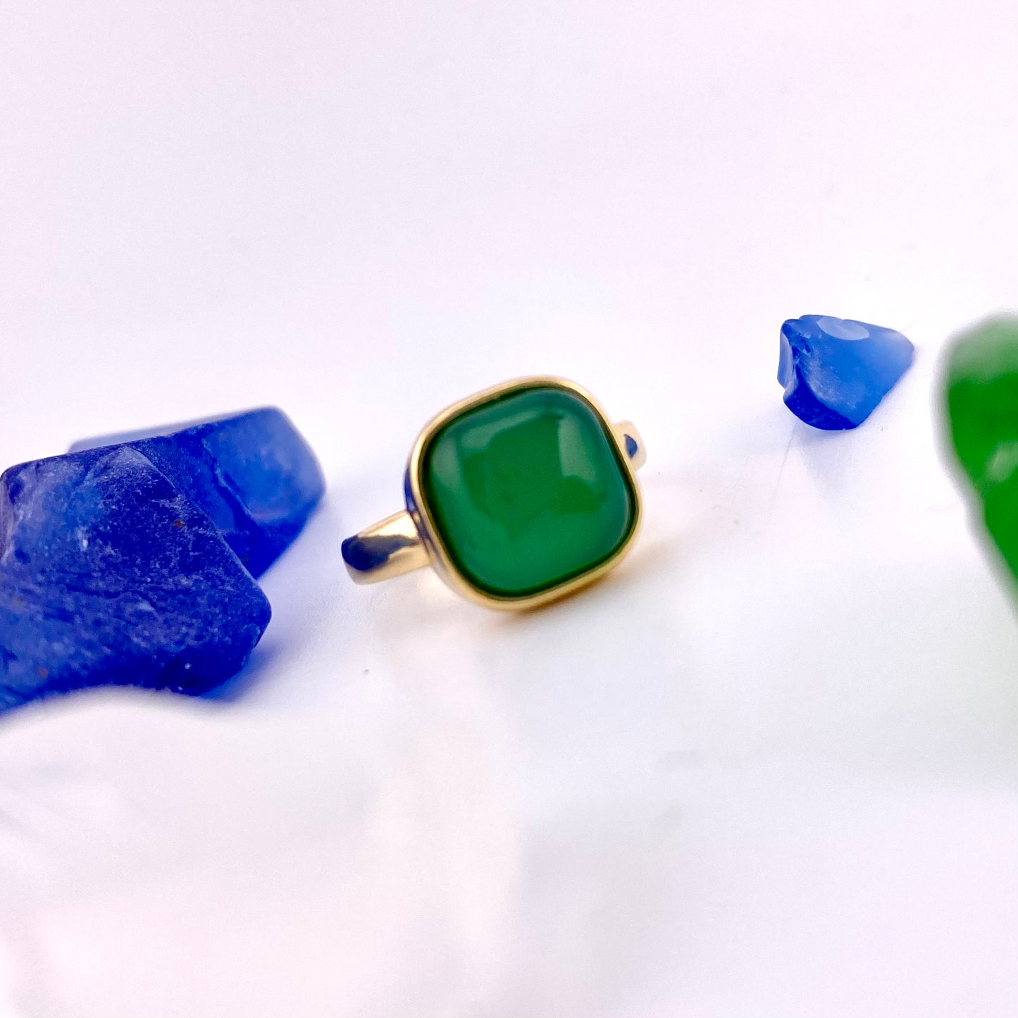 Green Agate Square Ring
