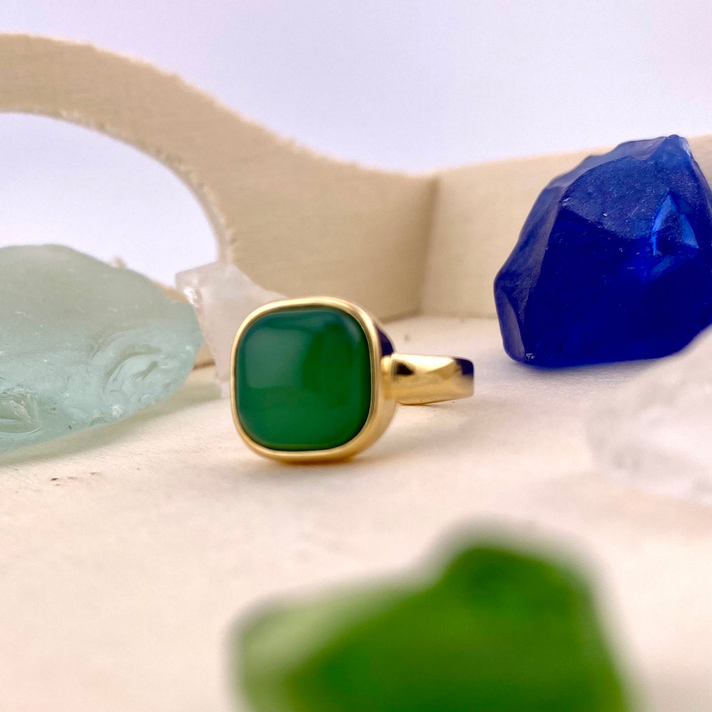 Green Agate Square Ring