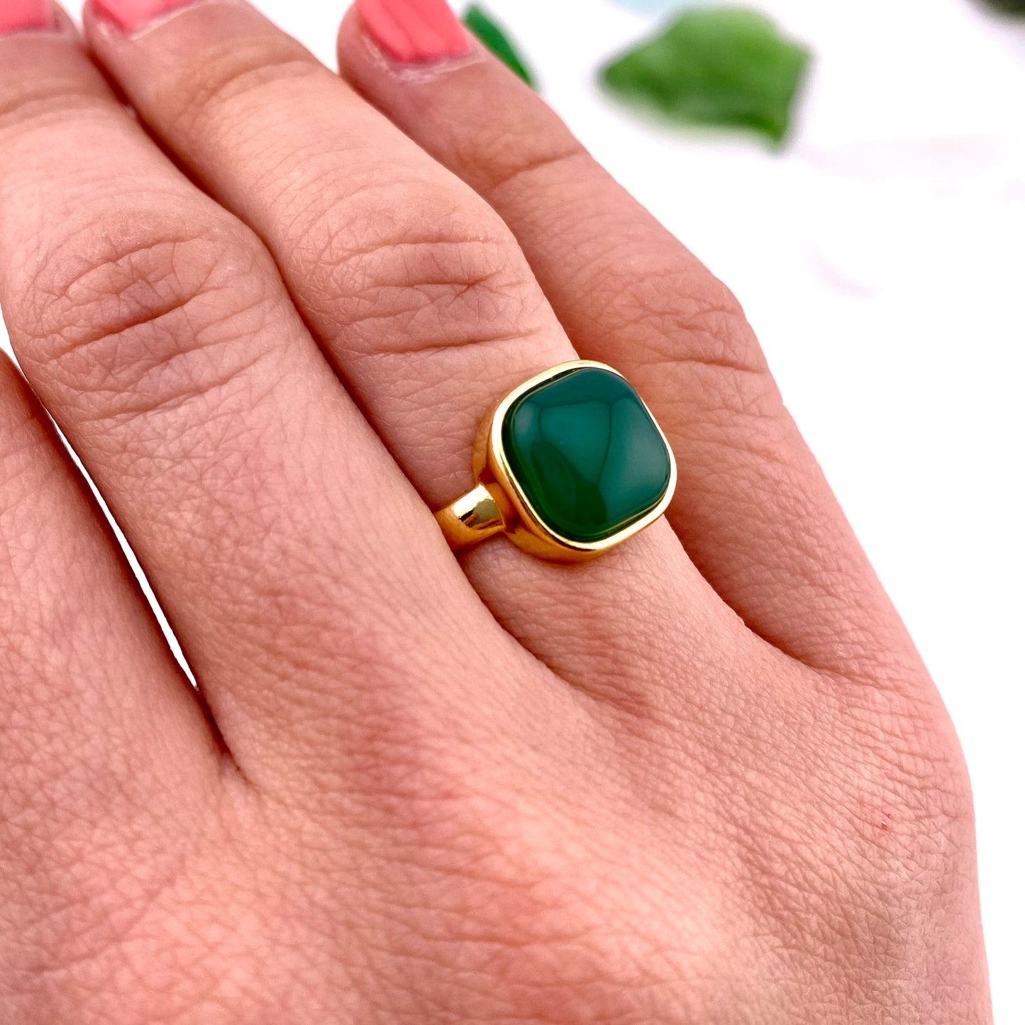 Green Agate Square Ring
